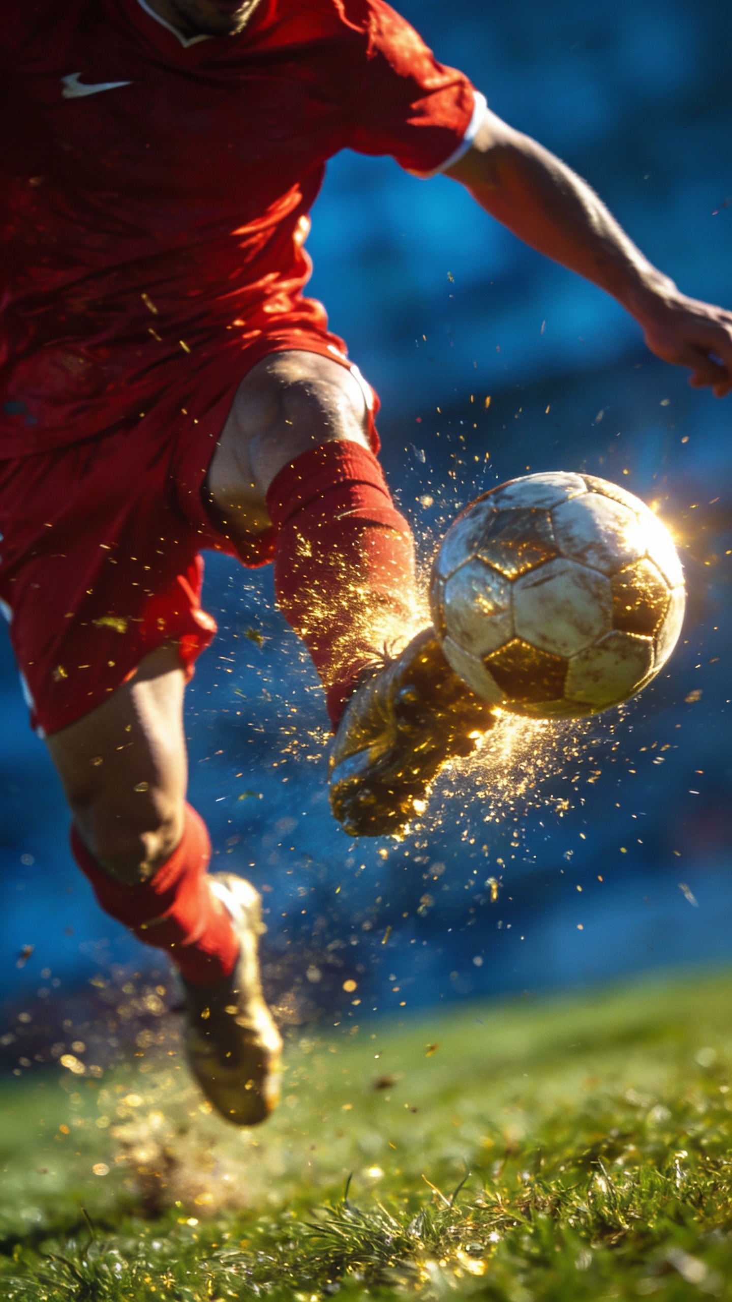 Soccer Player Kicking Golden Soccer Ball