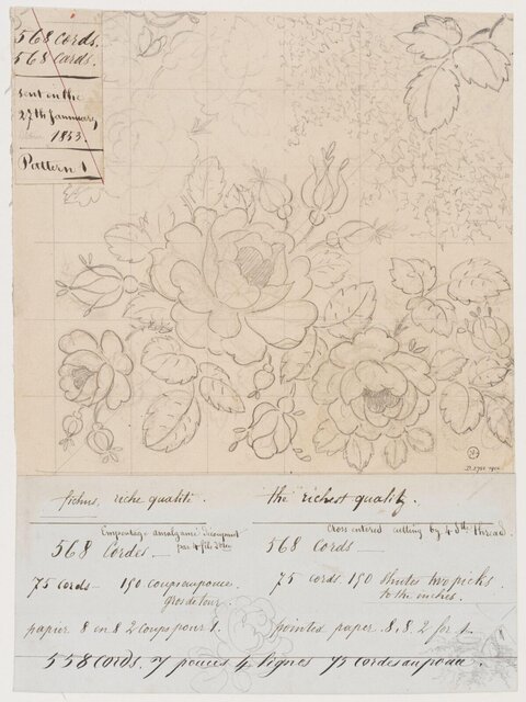 1853 Floral Textile Pattern Sketch