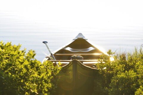 Canoe Moored at Lake Shore