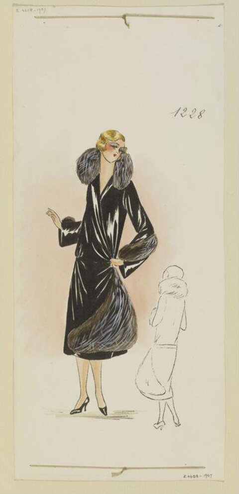 1920s Fur-Trimmed Coat Fashion Sketch