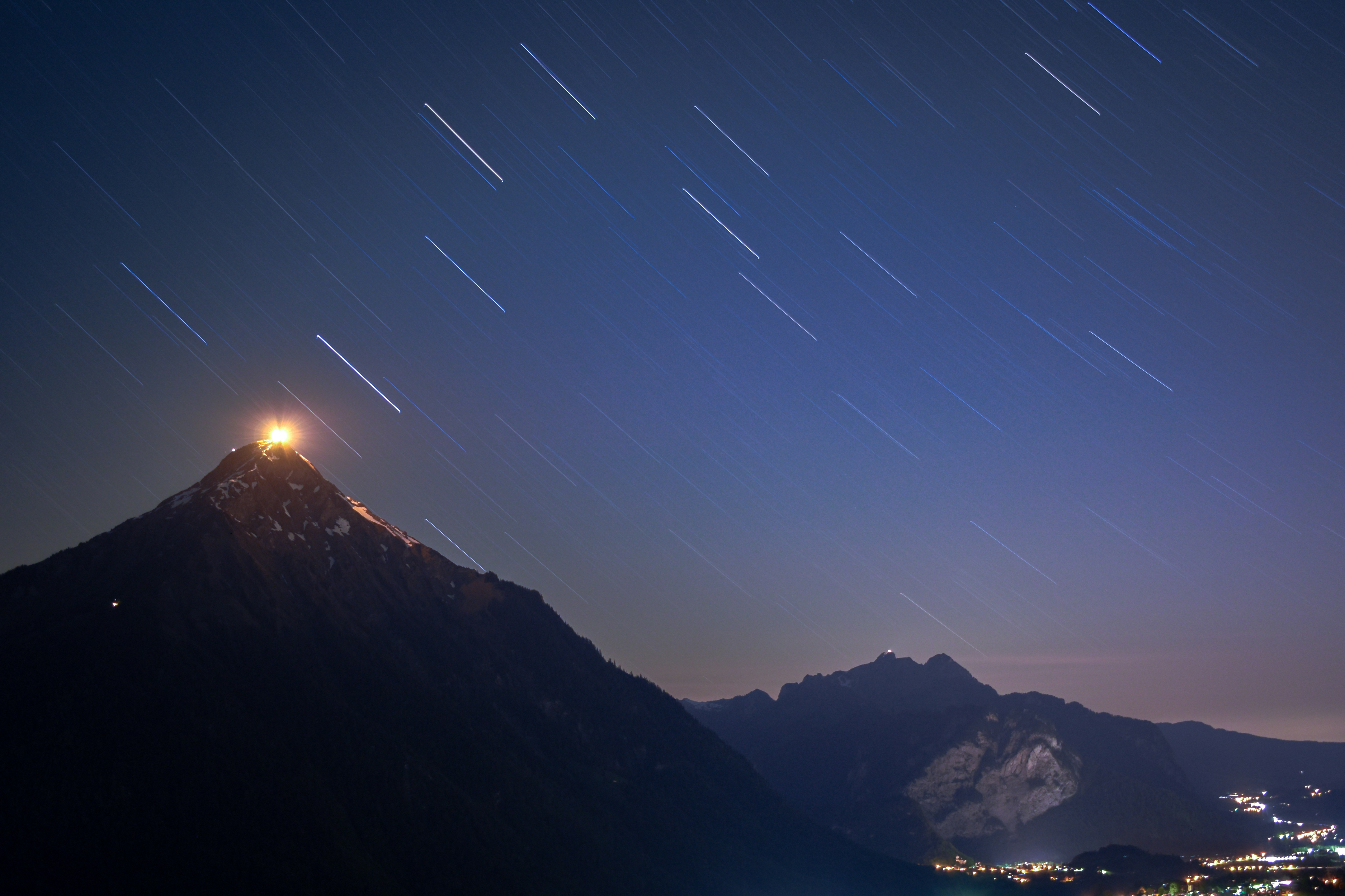 Star Trails Over Night Mountain Peak