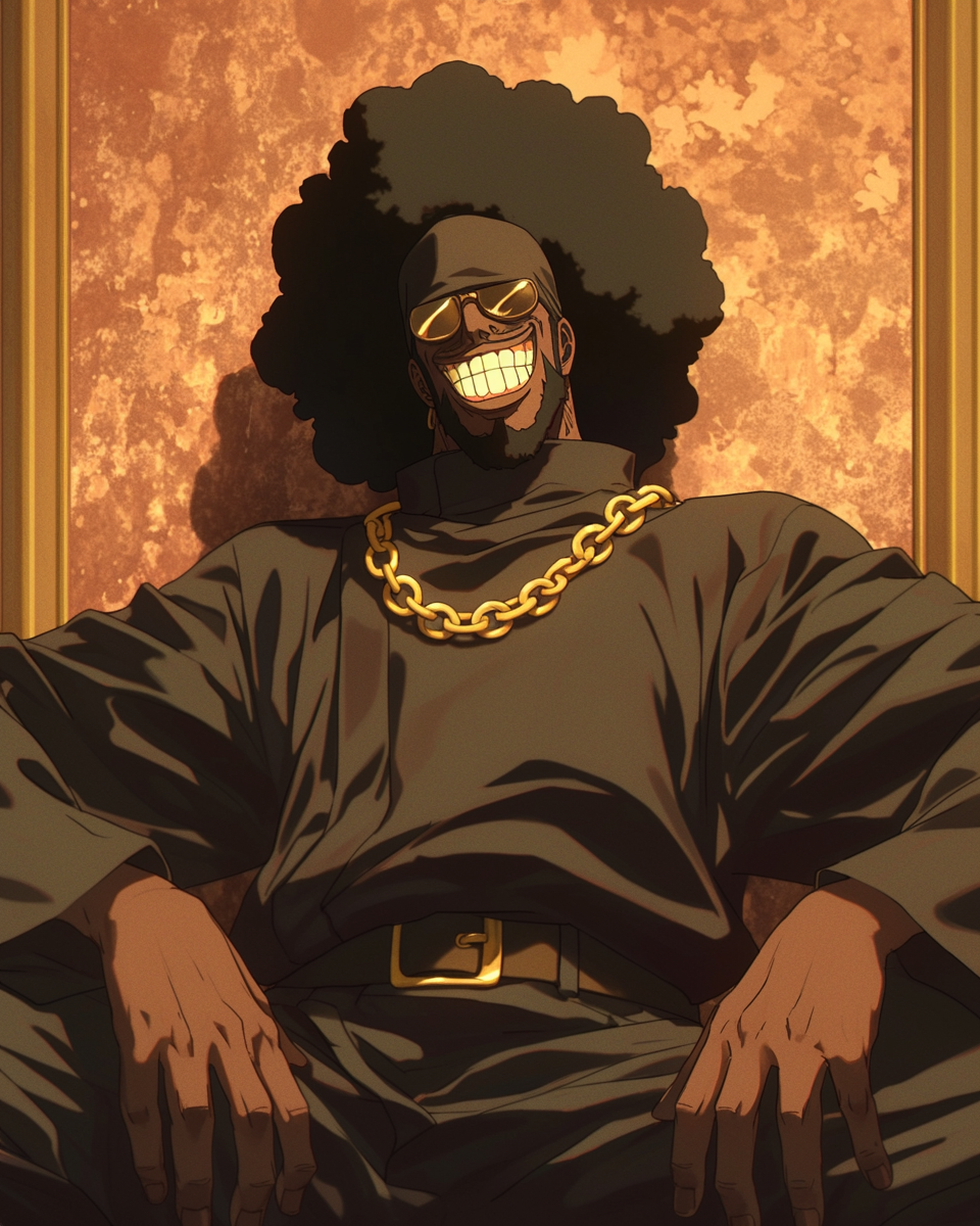 Anime Style Grinning Man With Afro