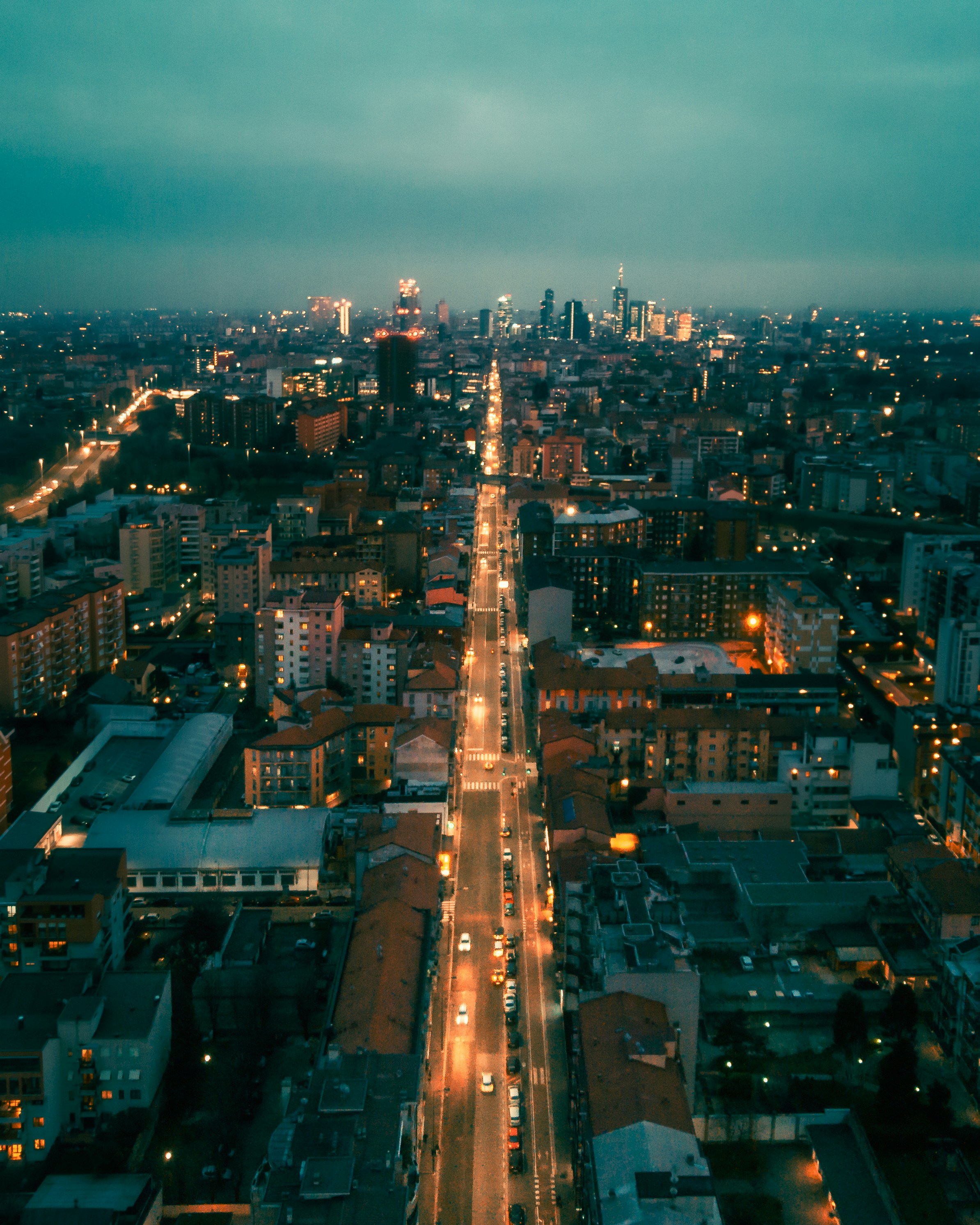 Aerial City Dusk View