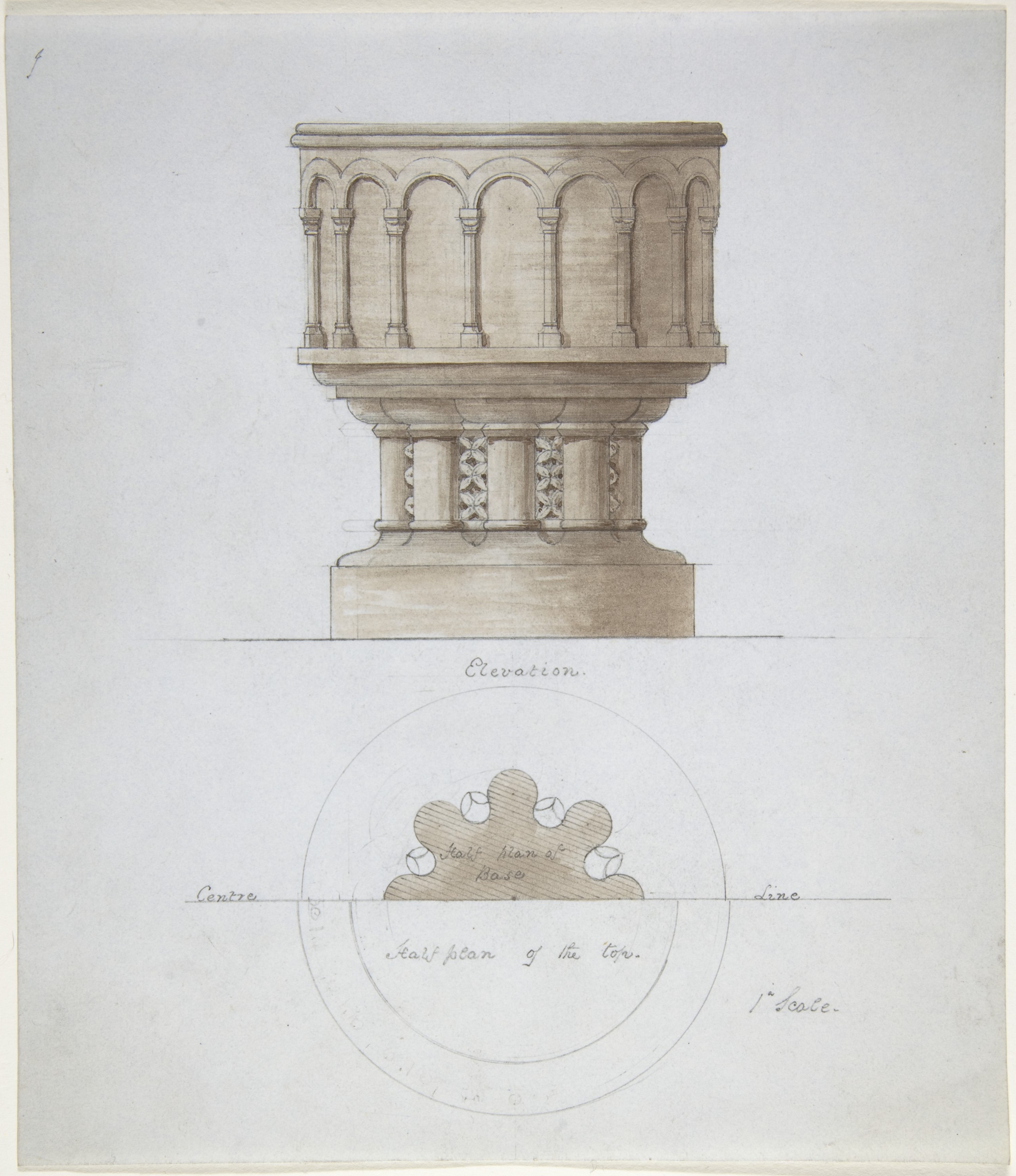 Architectural Drawing of Stone Font