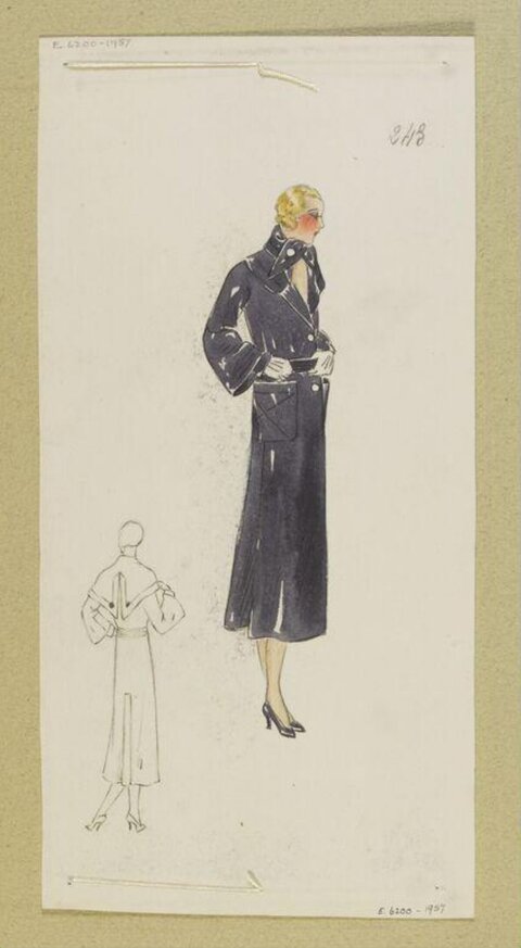 Vintage Women's Coat Fashion Design Sketch