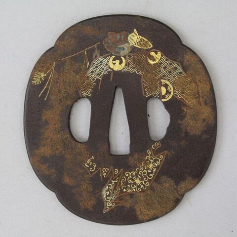 Japanese Inlaid Iron Tsuba