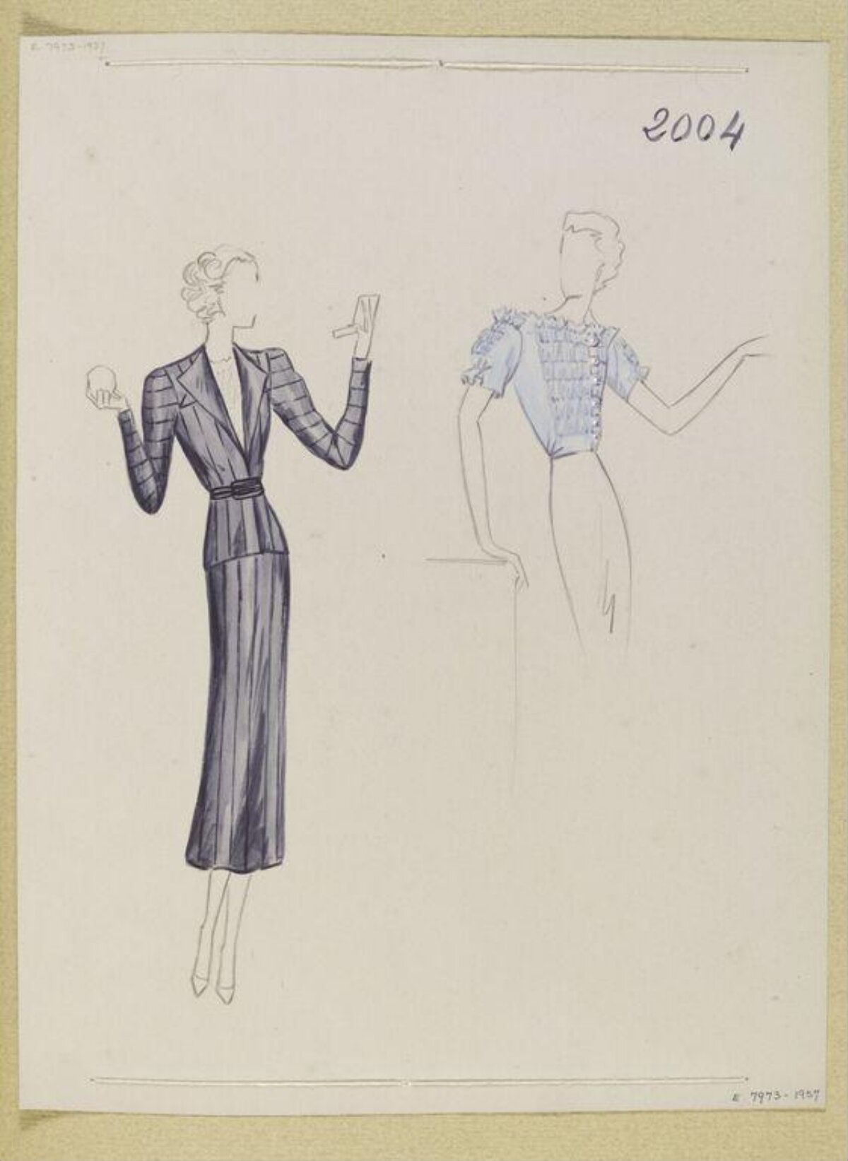 Two Vintage Fashion Design Sketches