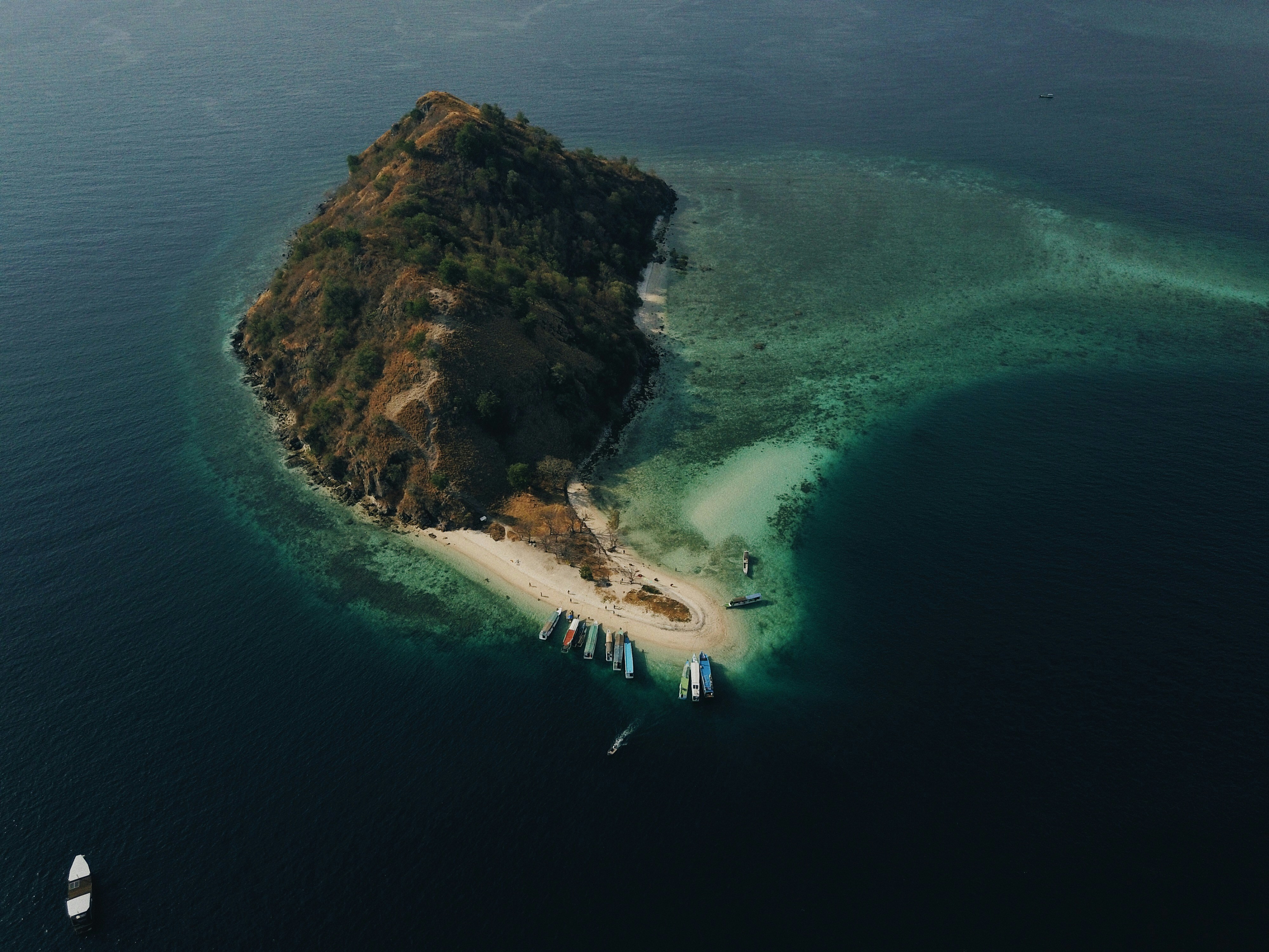 Aerial View of Isolated Ocean Island