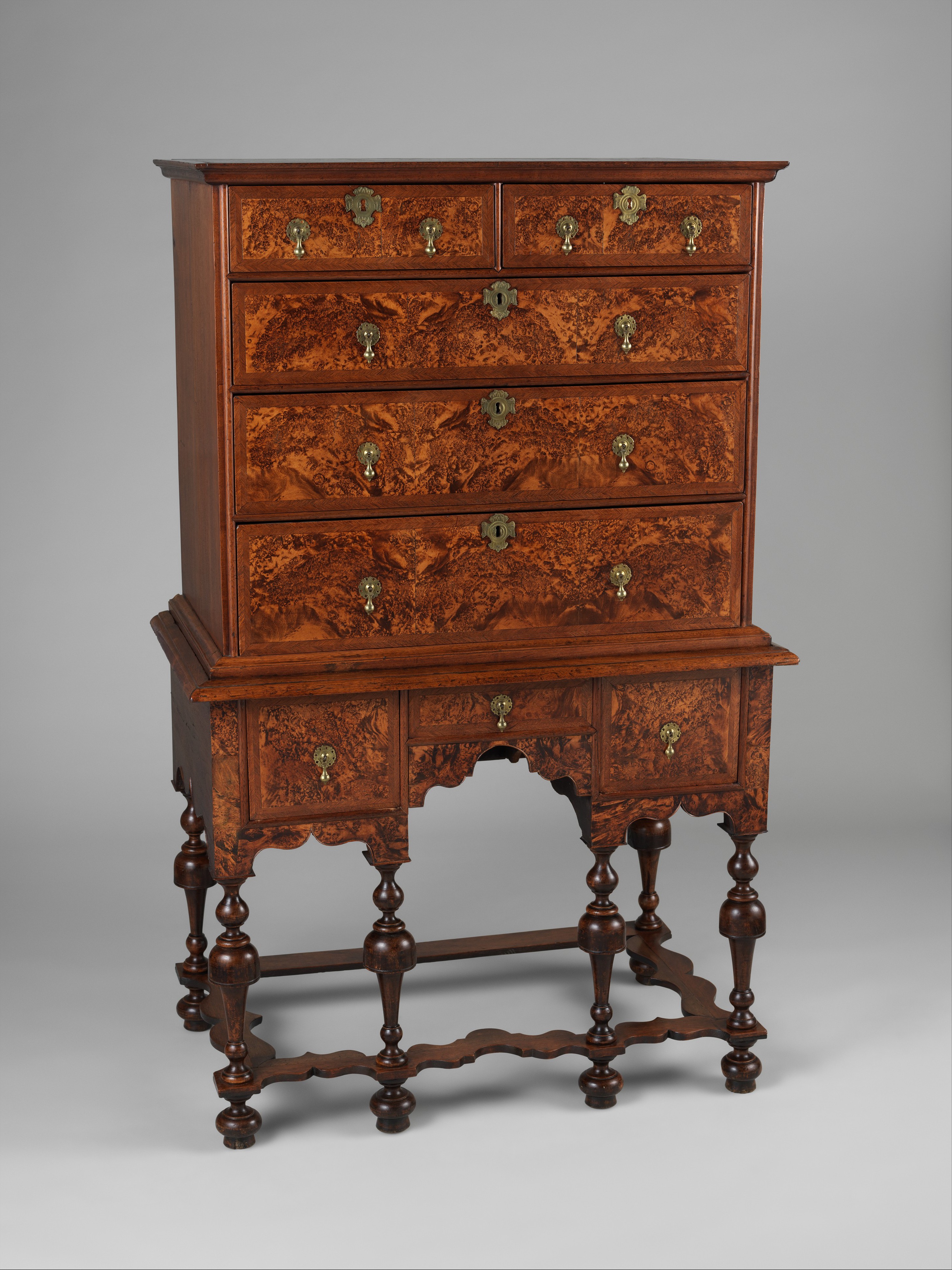 Antique Burl Wood Chest on Stand