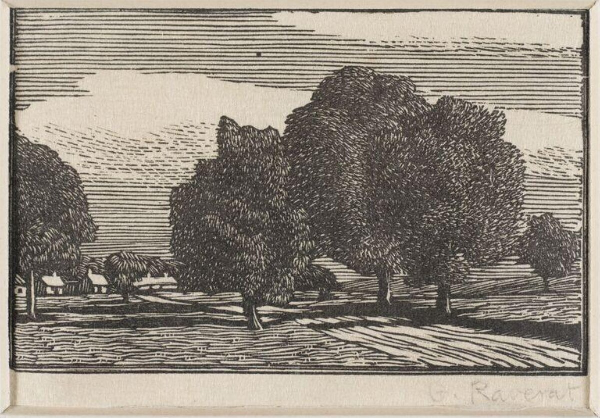 Woodcut of Countryside Trees