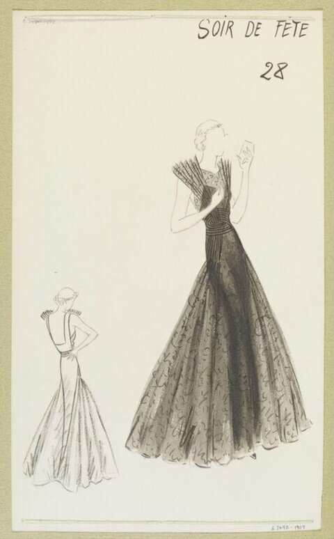 Vintage Evening Gown Fashion Sketch