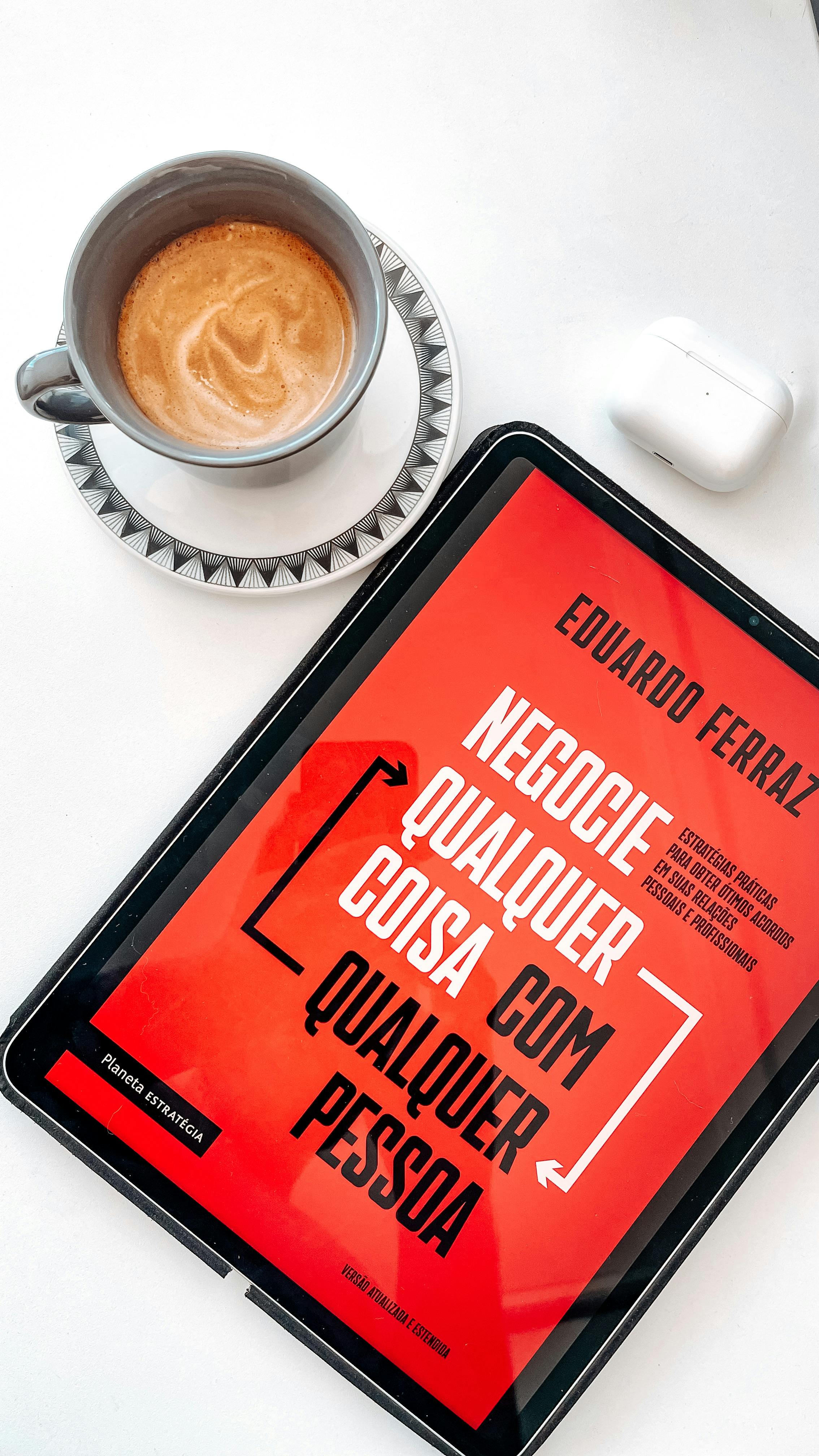 Coffee and E-Book Tabletop Flat Lay