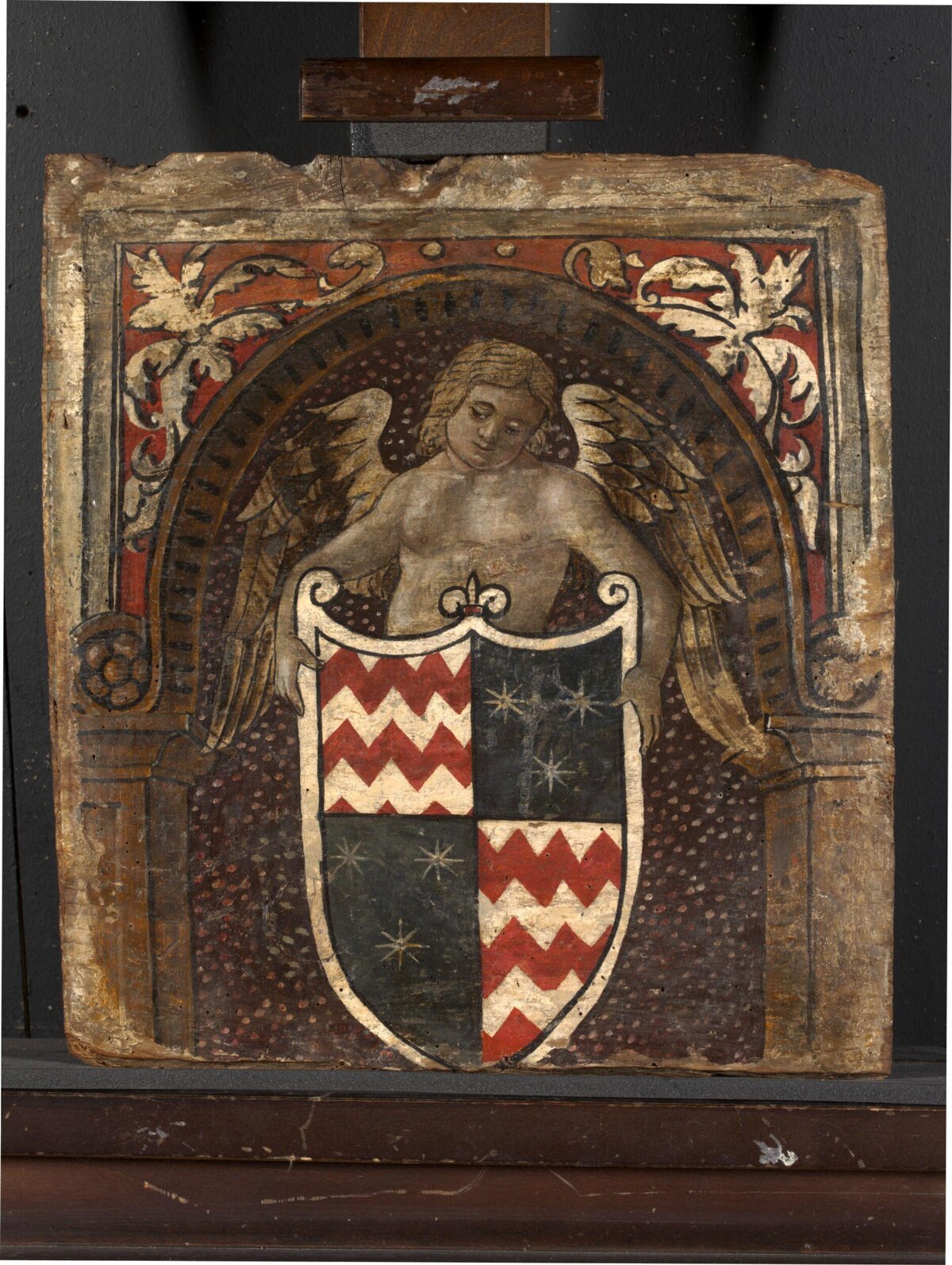 Antique Panel with Angel Holding Coat of Arms