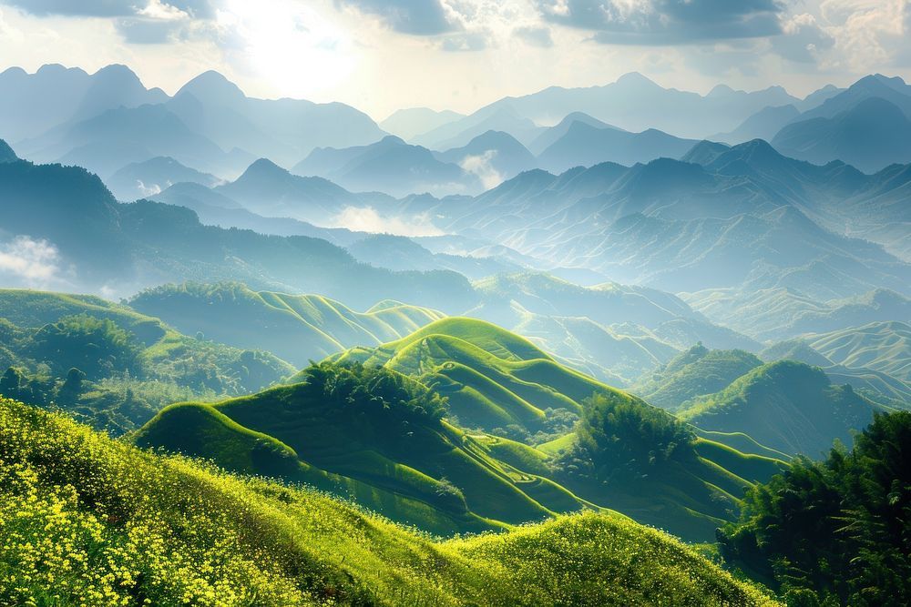 Layered Green Mountain Terraces
