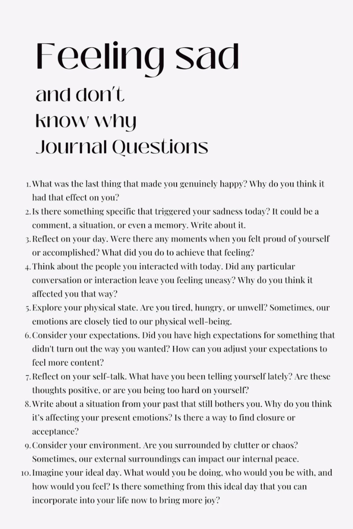 Journal Questions for Unexplained Sadness