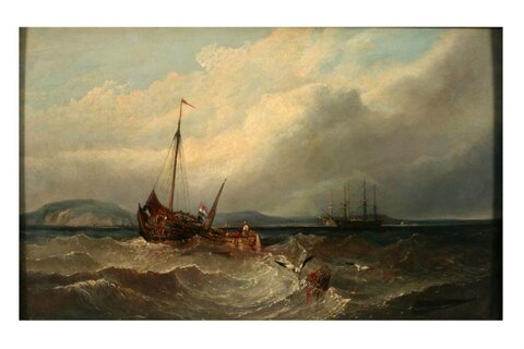 Damaged Ship on Rough Coastal Seas
