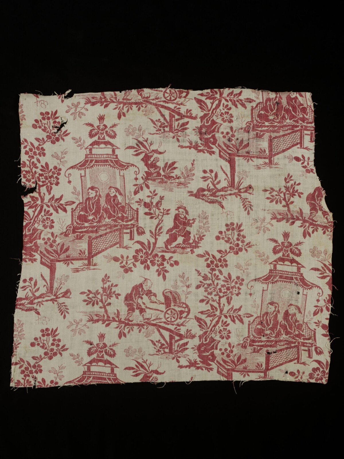 Red Printed Antique Textile Fragment