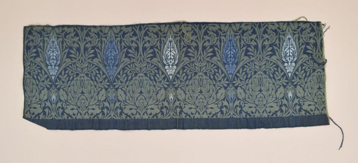 Vintage Leaf Pattern Woven Textile Fragment