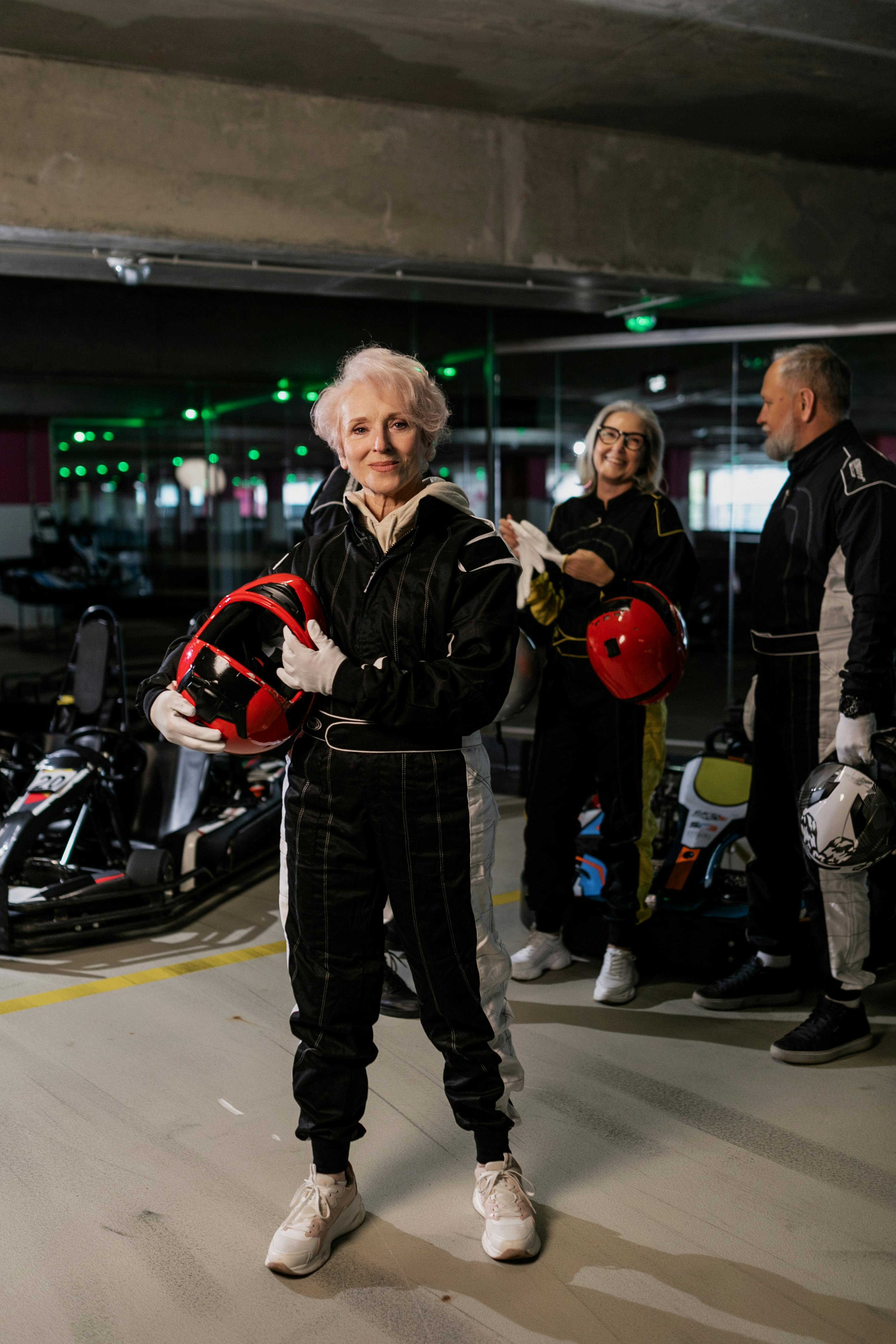 Senior Racers At Indoor Go-Kart Track