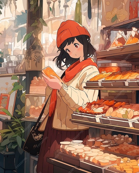 Girl Browsing a Local Bakery