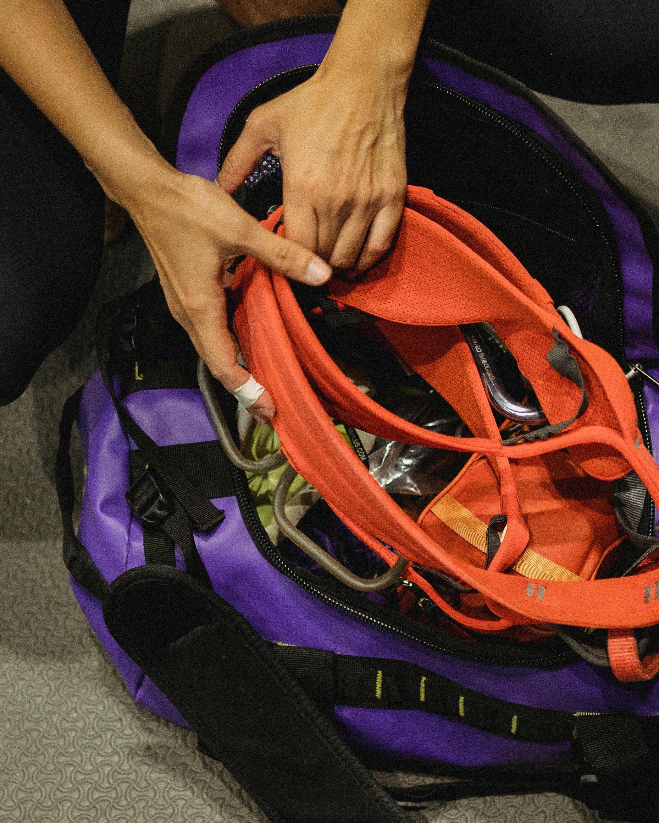 Packing Climbing Gear Into Duffel Bag