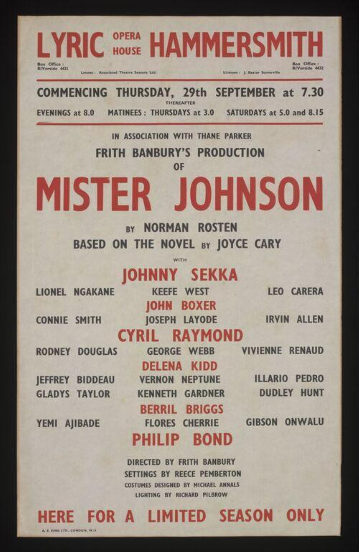 Vintage Mister Johnson Theatre Poster