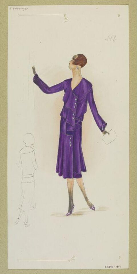 1920s Purple Ensemble Fashion Sketch