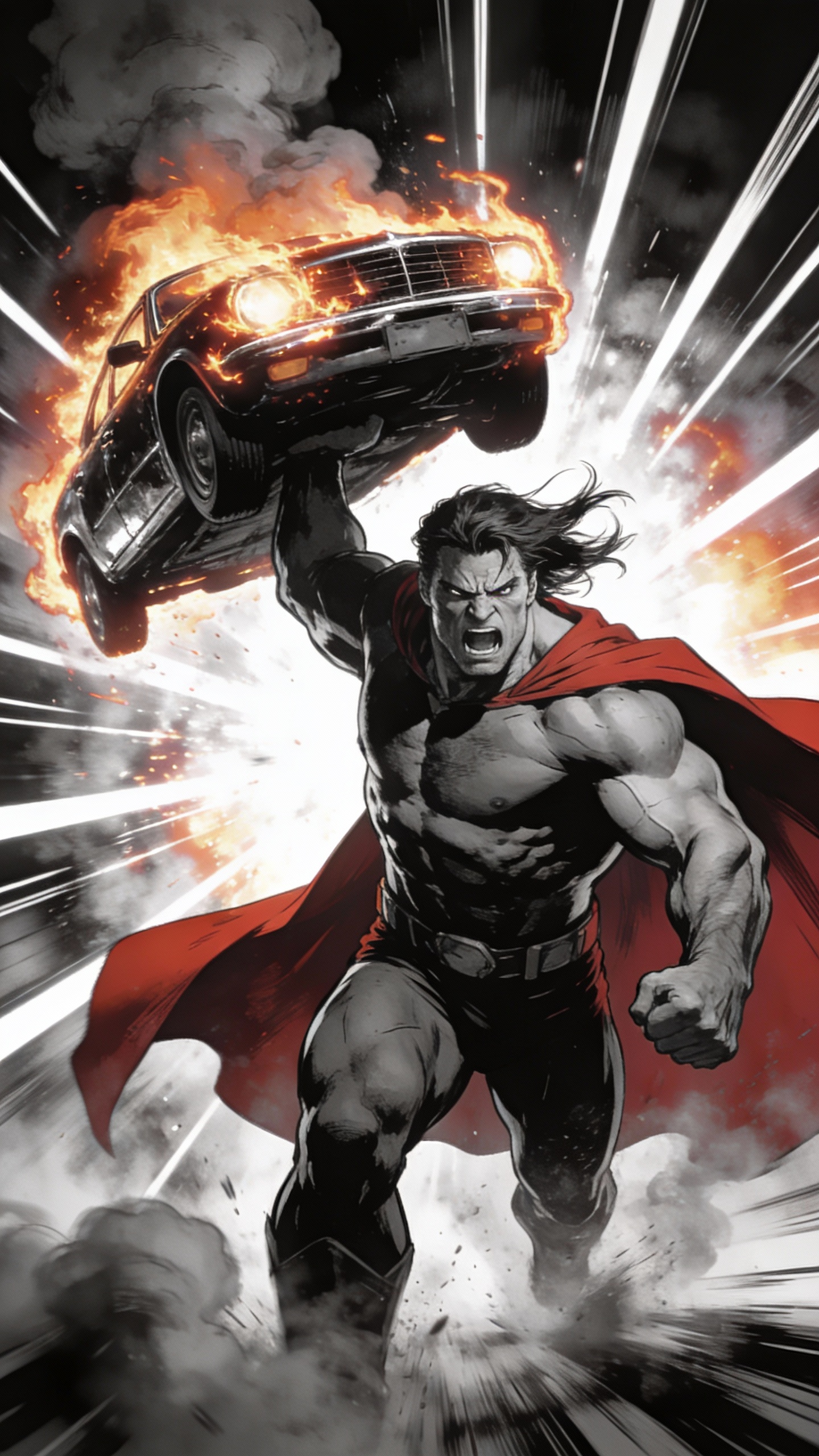 Superman Lifts Burning Car