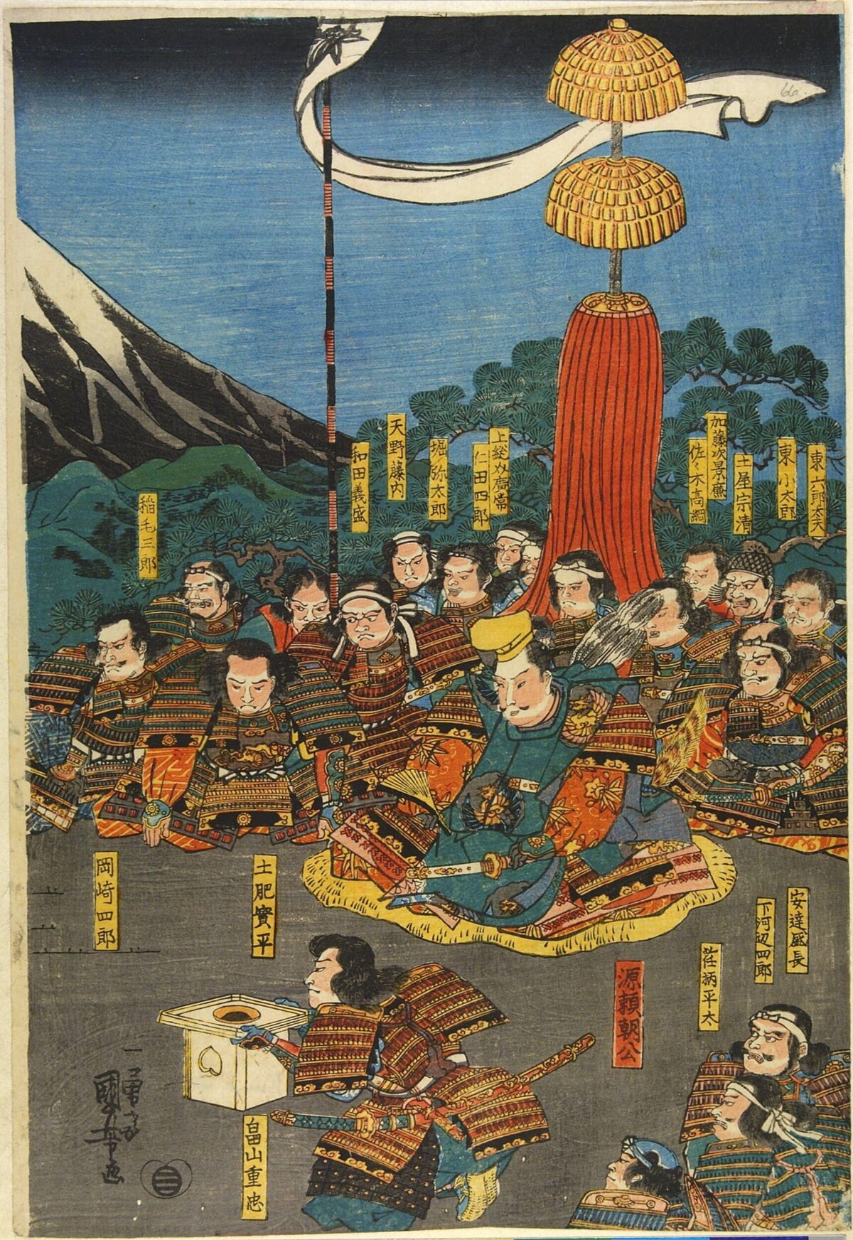 Ukiyo-e Samurai Gathering Scene