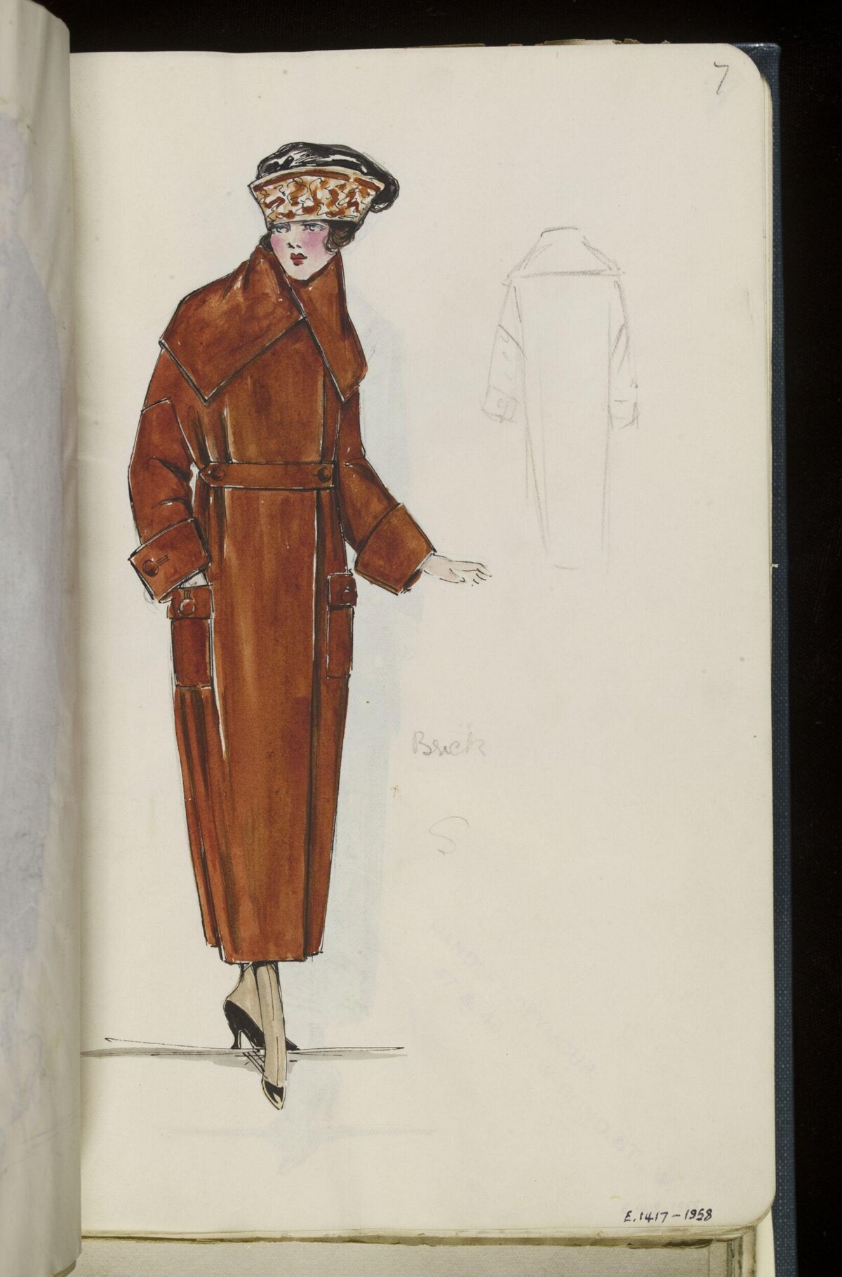 Vintage Brown Coat Fashion Sketch