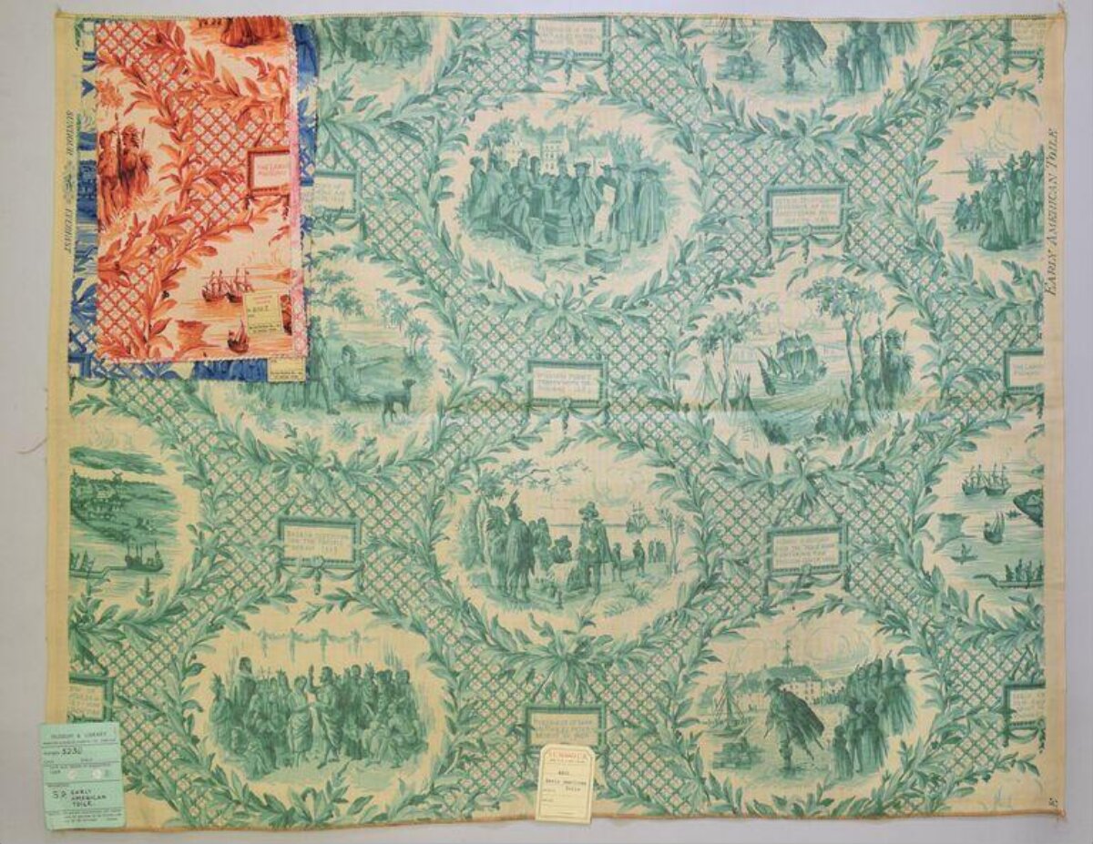 Vintage Historical Toile Fabric Sample