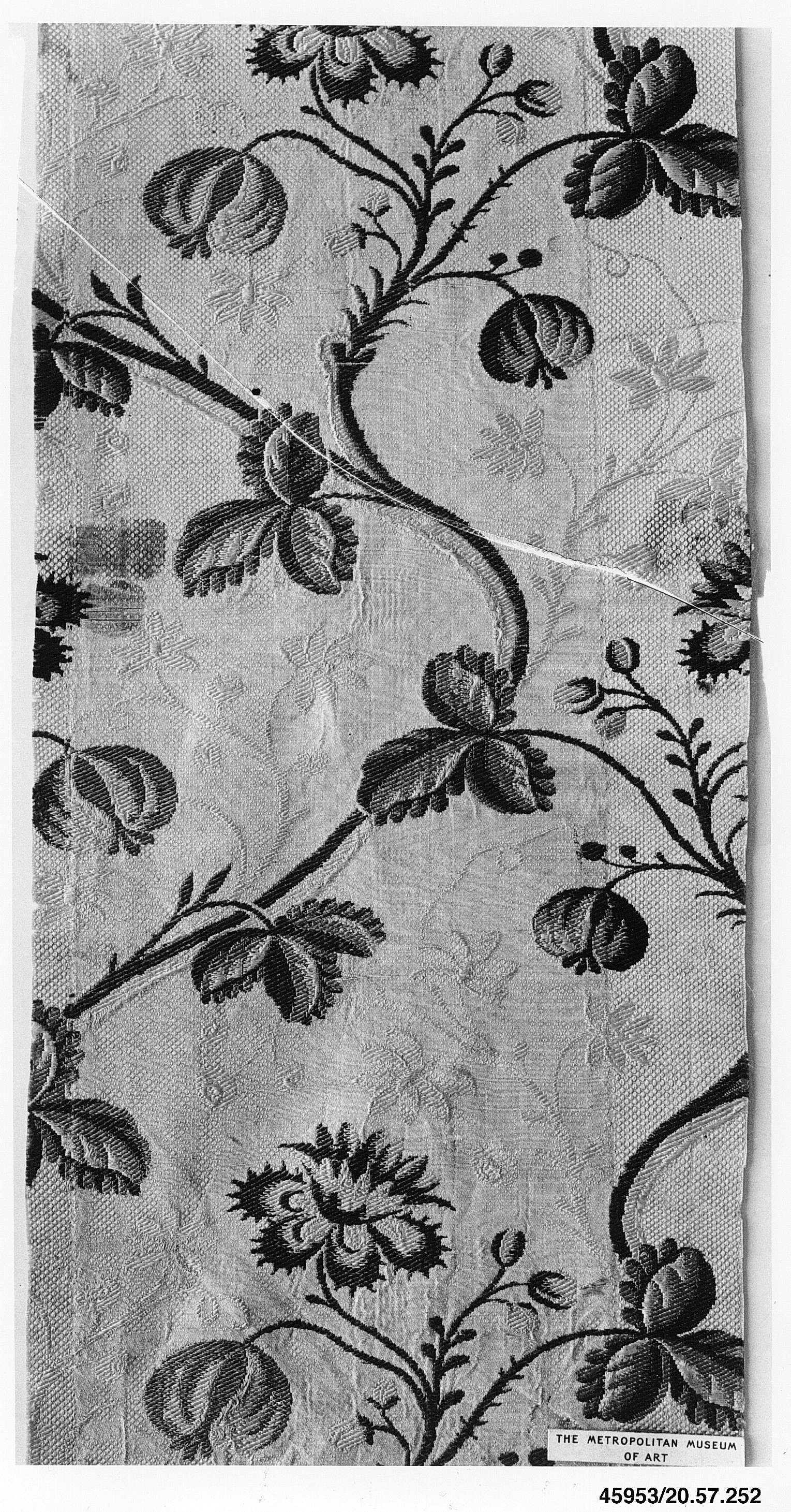 Antique Floral Woven Textile Fragment