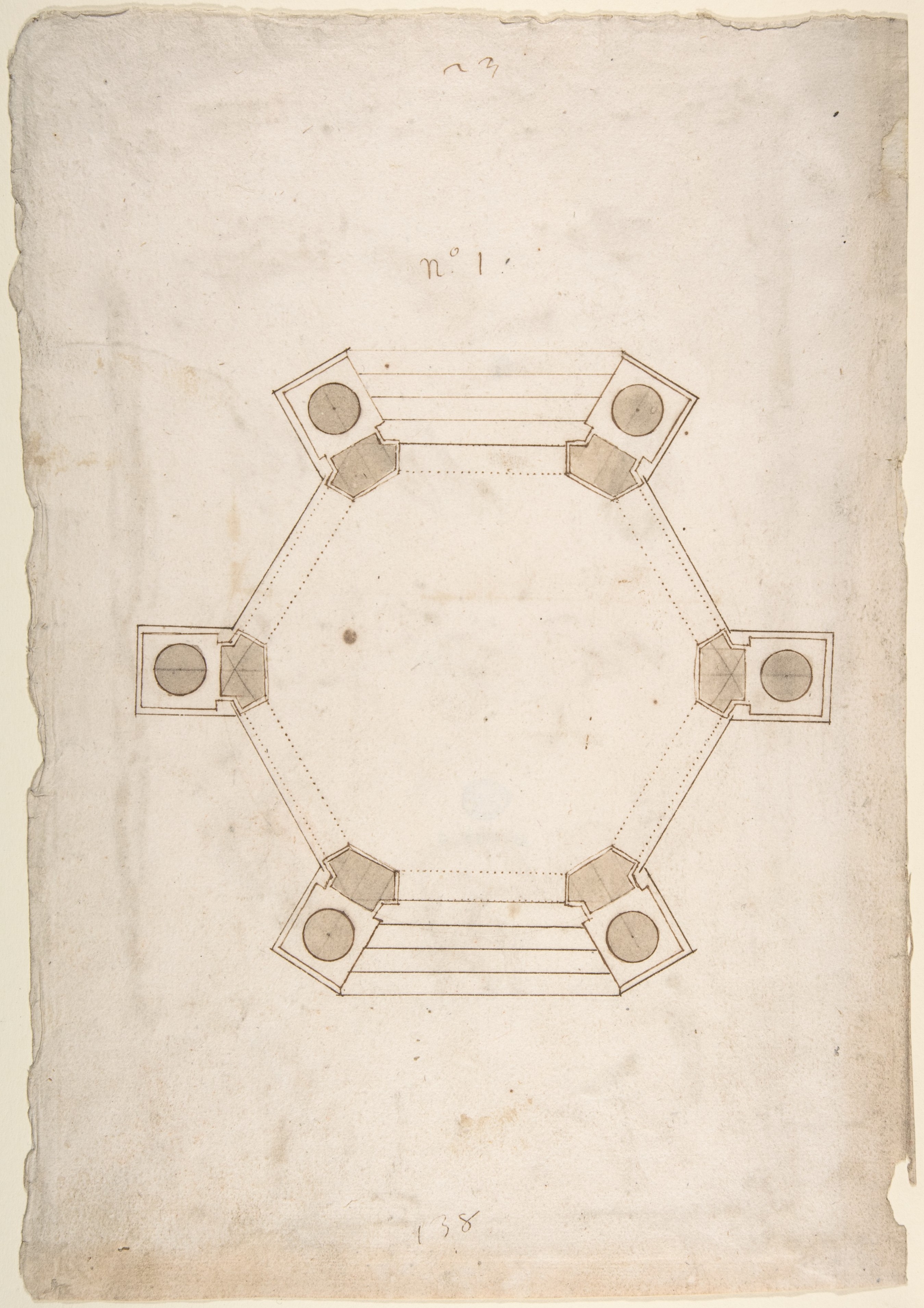 Hand-drawn Octagonal Architectural Floor Plan