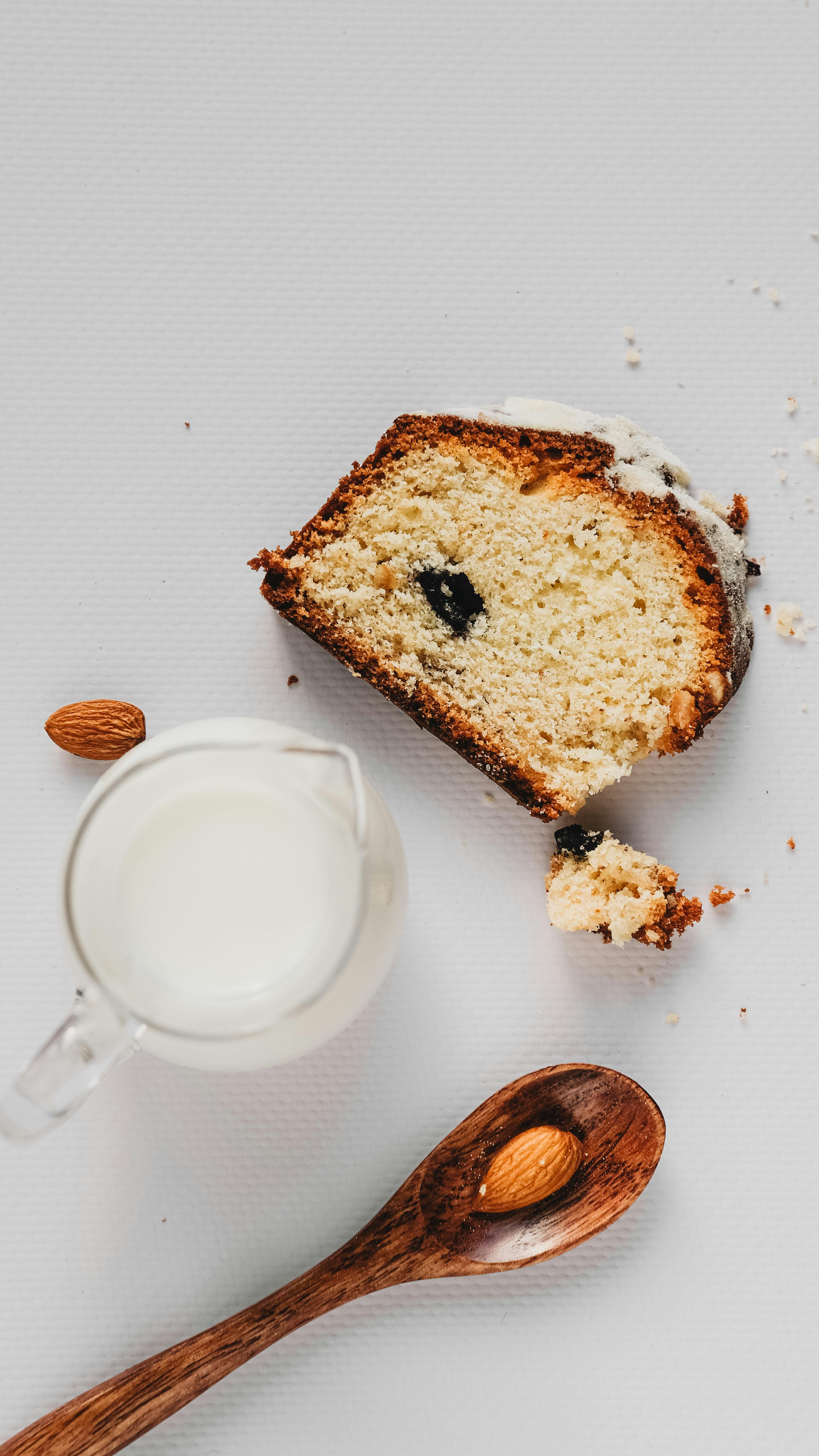 Sliced Cake With Milk and Almonds