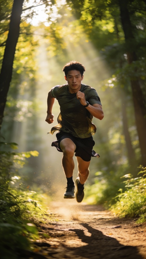 Man Trail Running in Forest