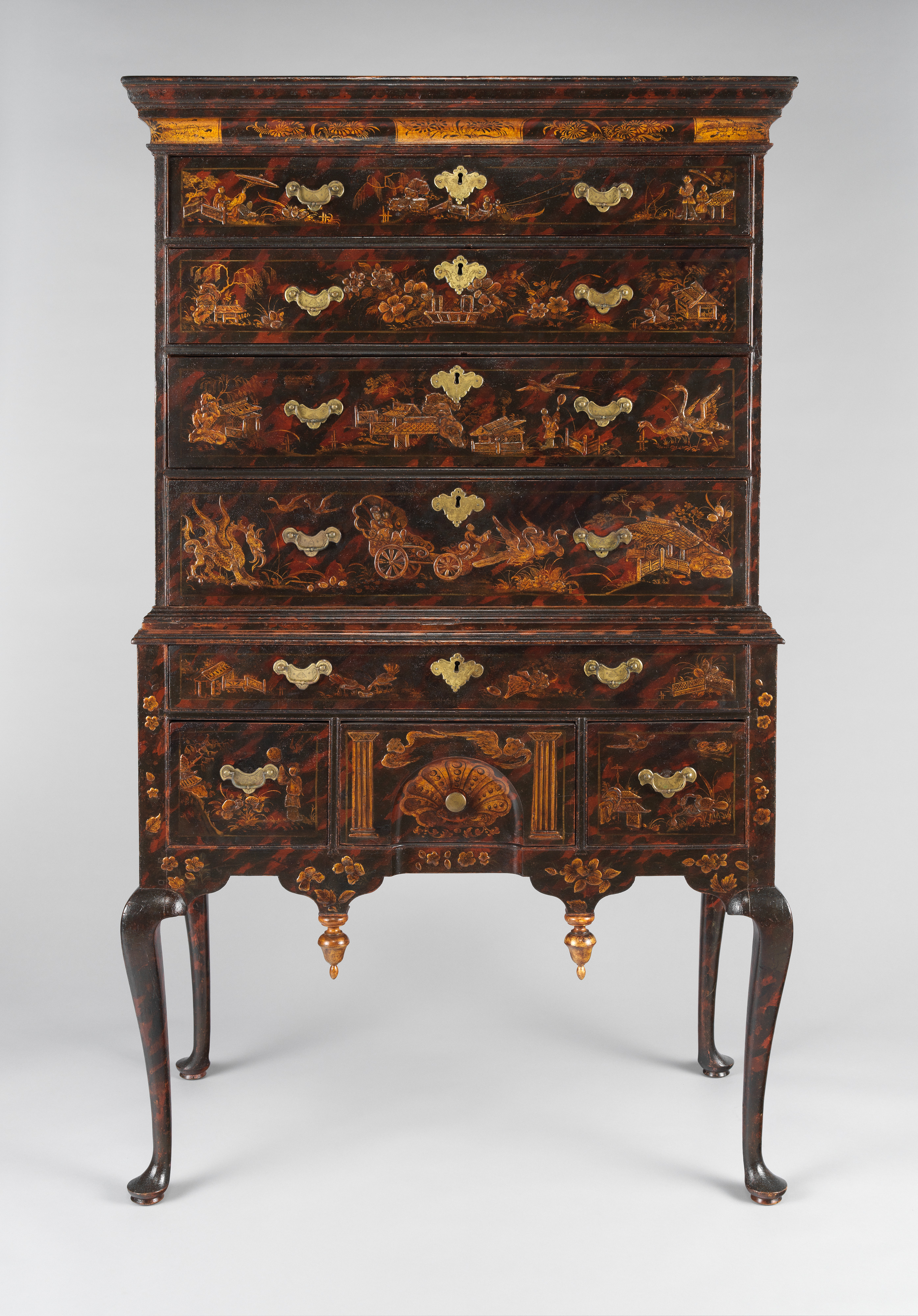 Antique Painted Chinoiserie Tall Chest