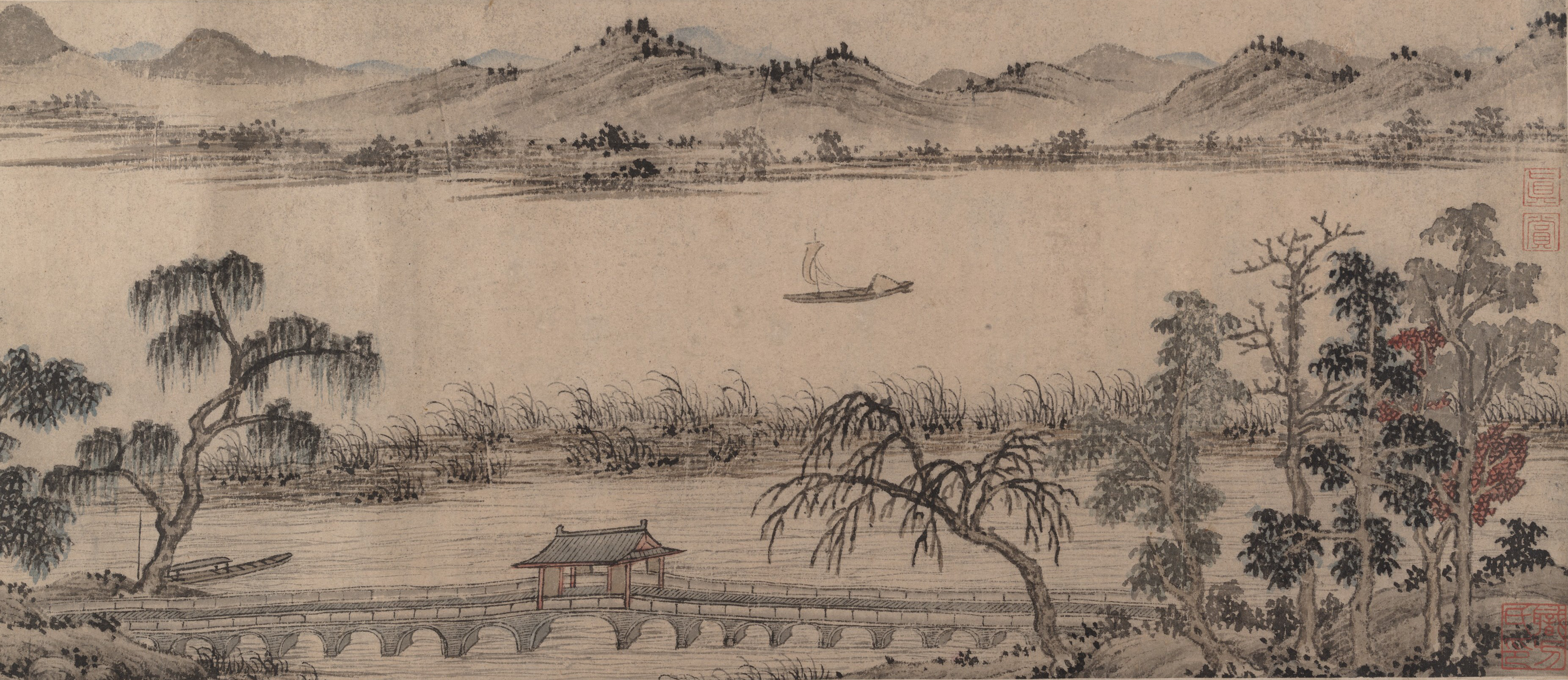 Ancient Chinese River Landscape Painting