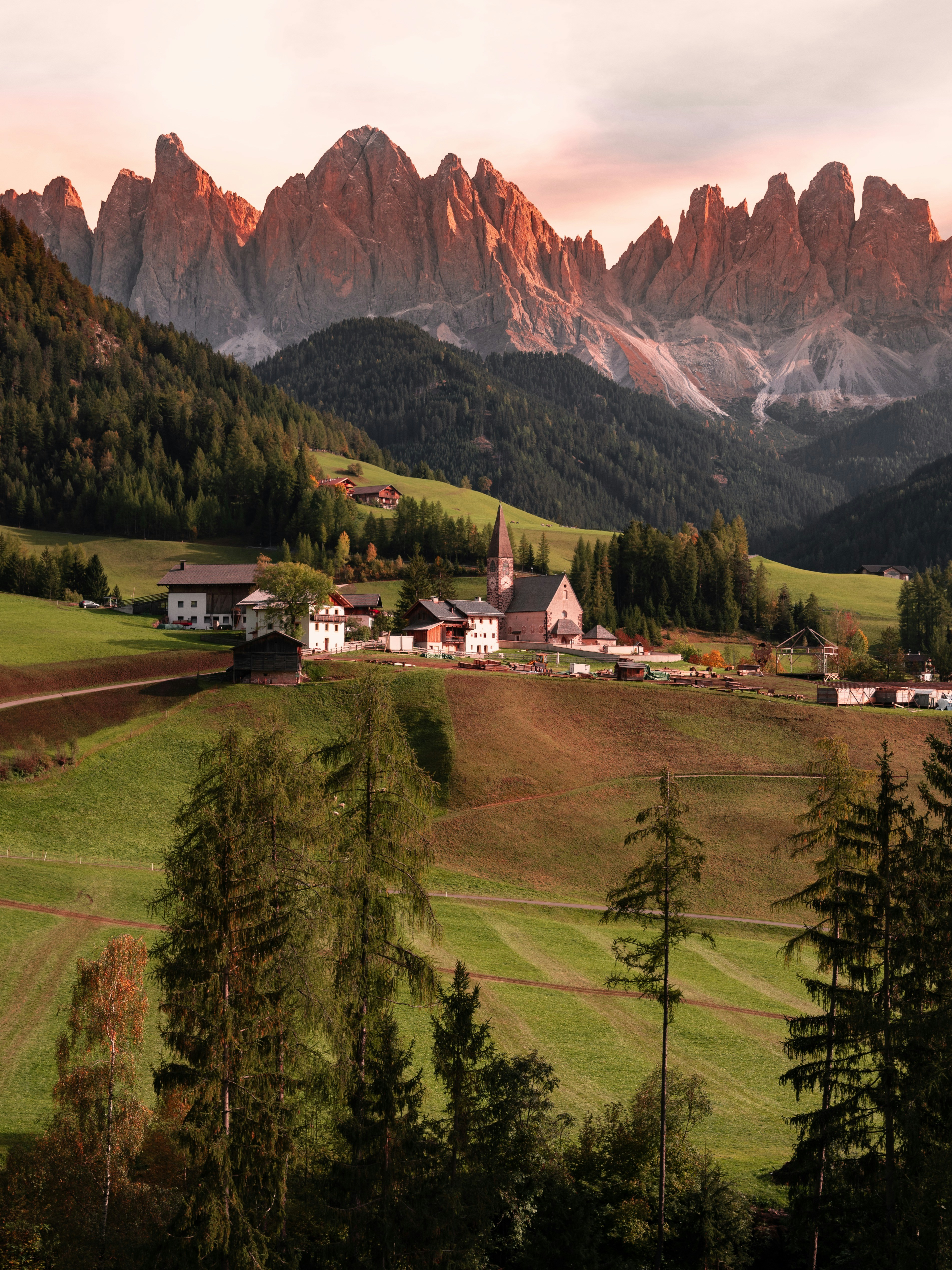 Dolomites Alpine Village Sunset