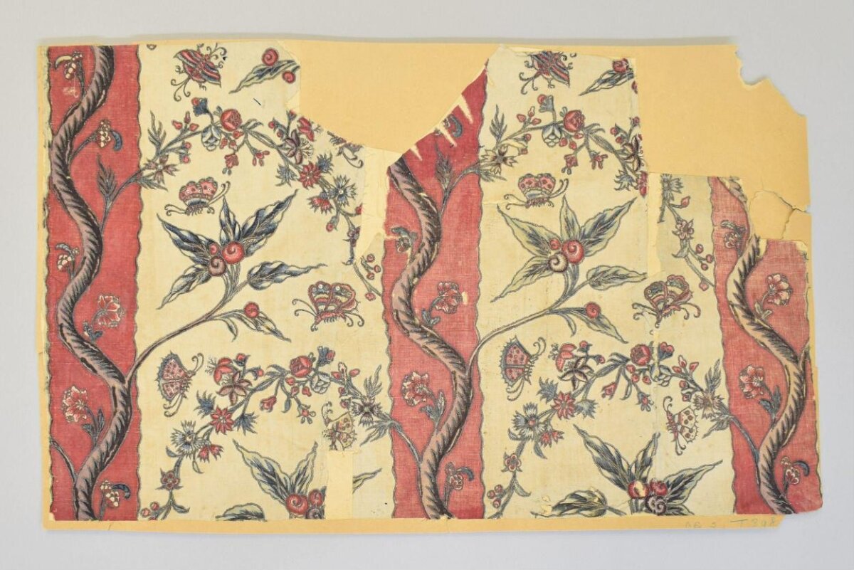 Antique Printed Floral Textile Fragment
