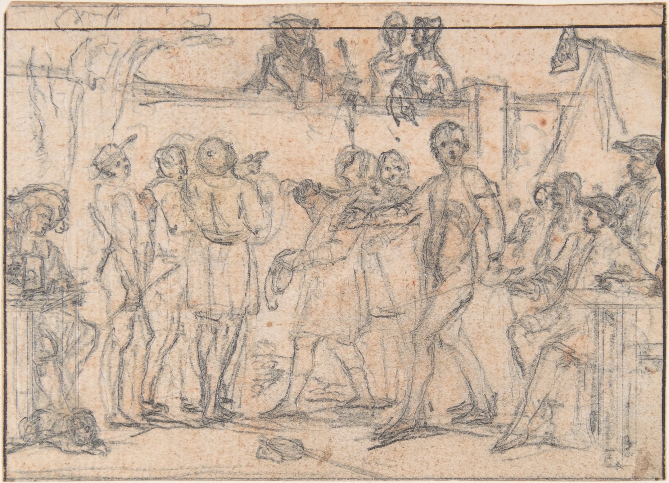 Pencil Sketch of Indoor Crowd Scene