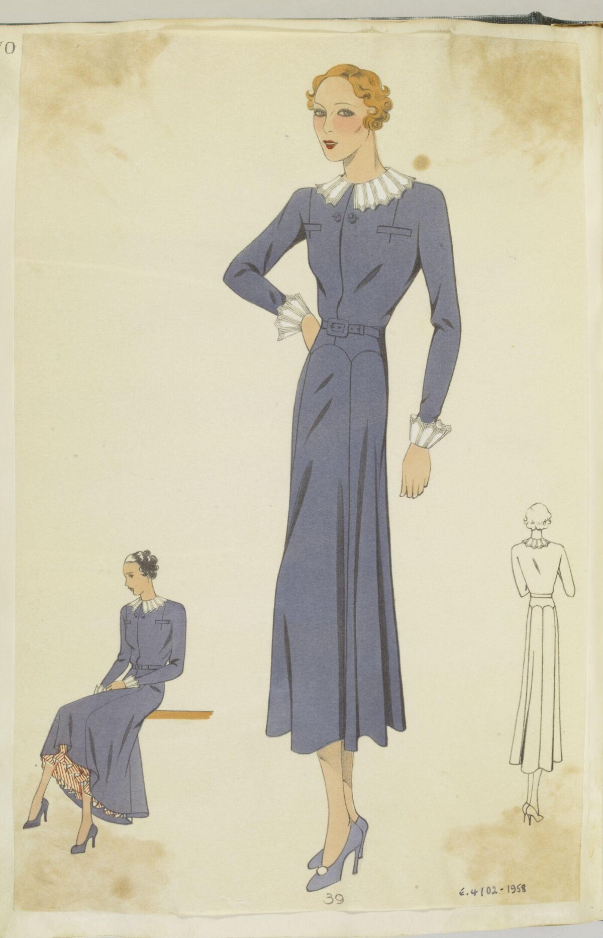 Vintage Blue Dress Fashion Illustration
