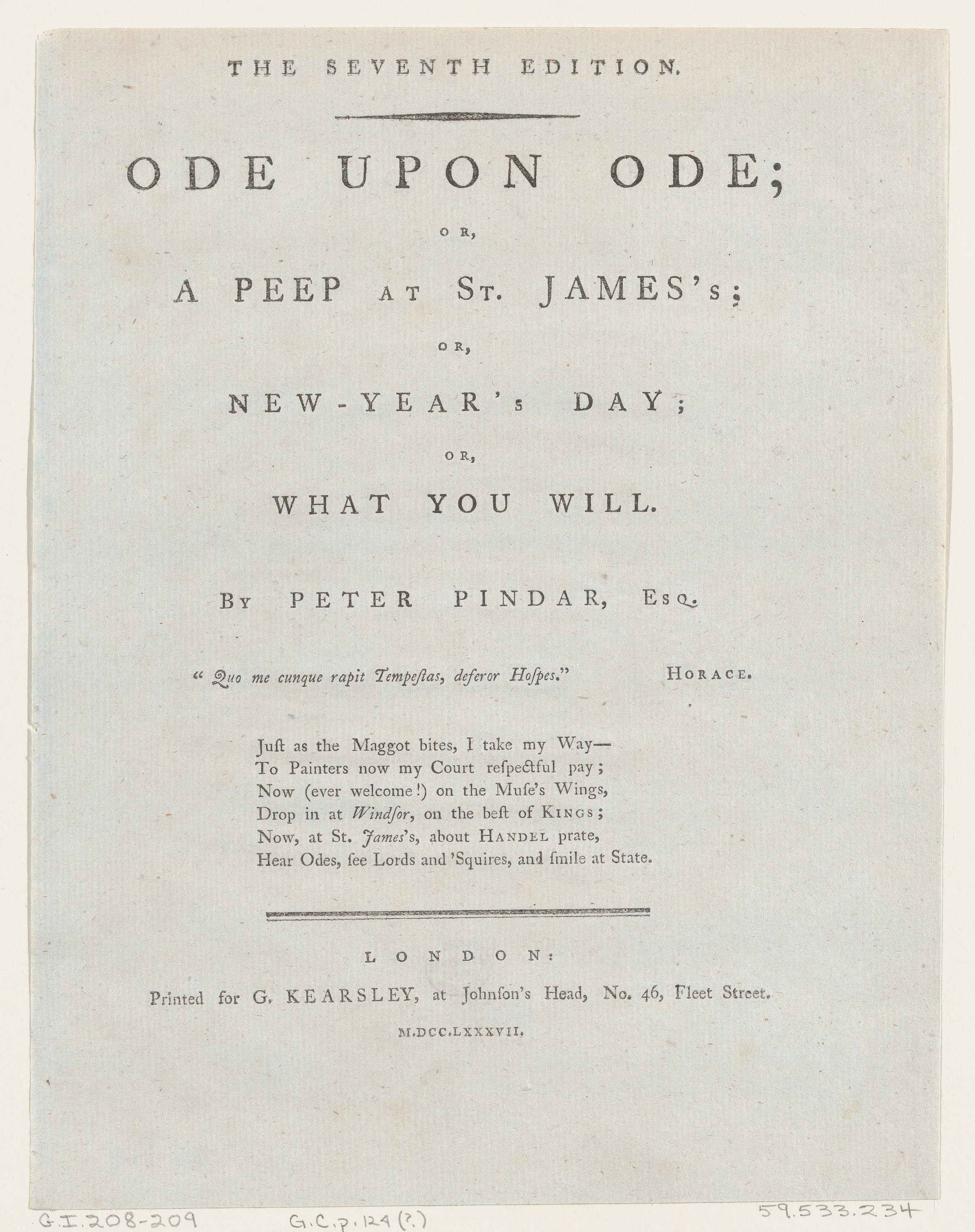 1787 Ode Upon Ode Title Page