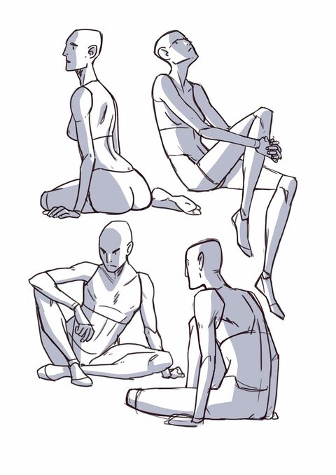 Four Seated Human Figure Drawing Studies