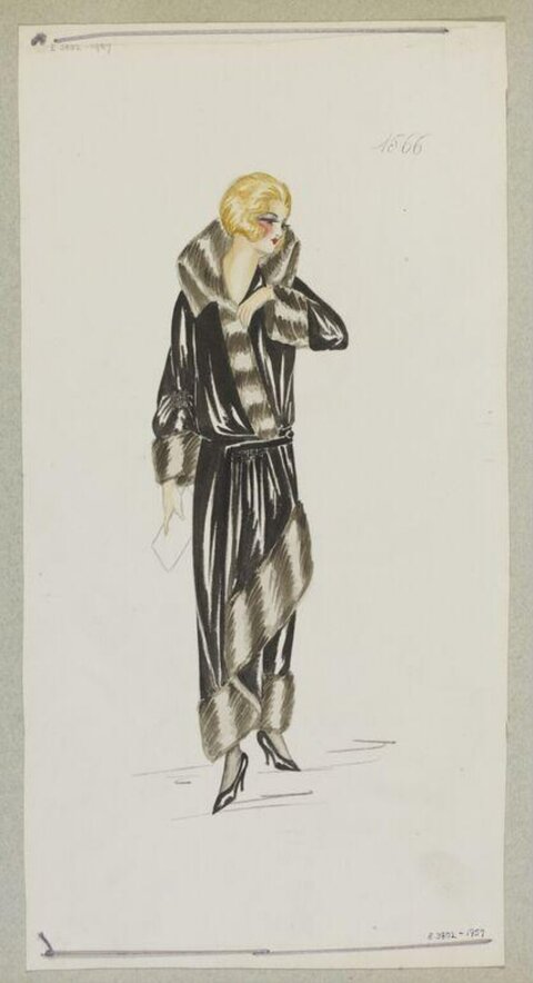 1920s Fur Coat Fashion Sketch