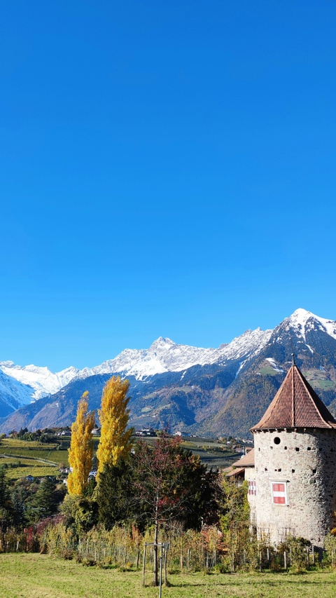 Autumn Mountain View with Old Tower