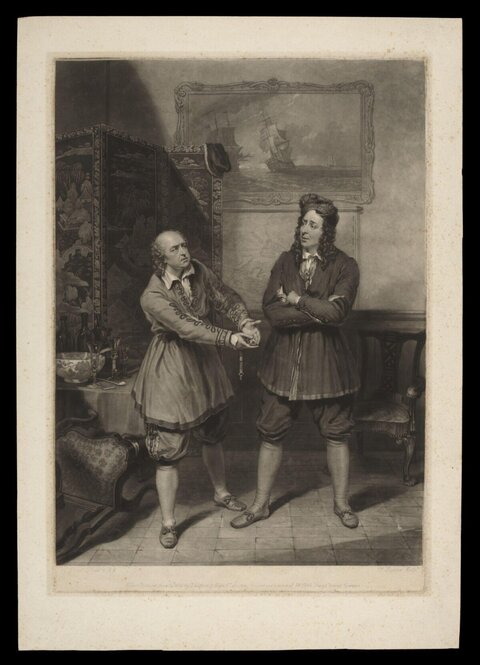 Antique Engraving of Two Conversing Men