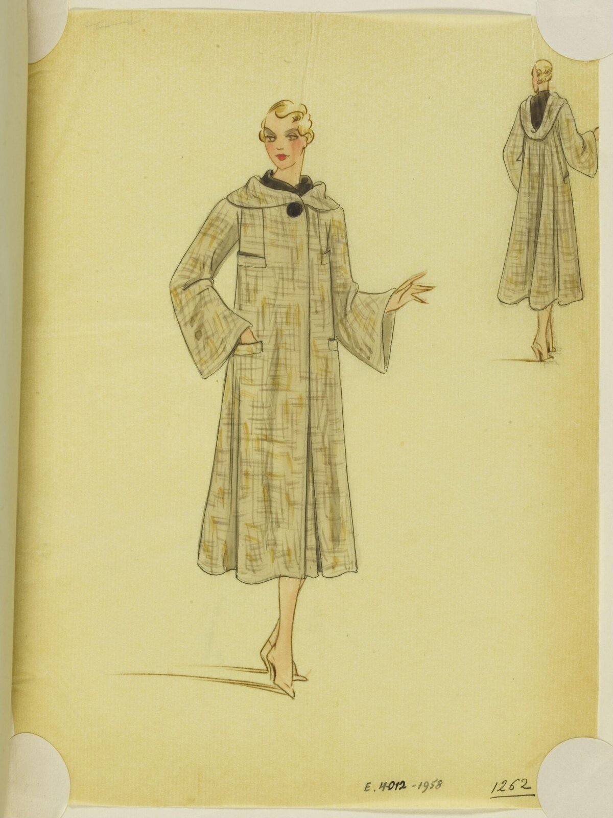 Vintage Check Coat Fashion Sketch