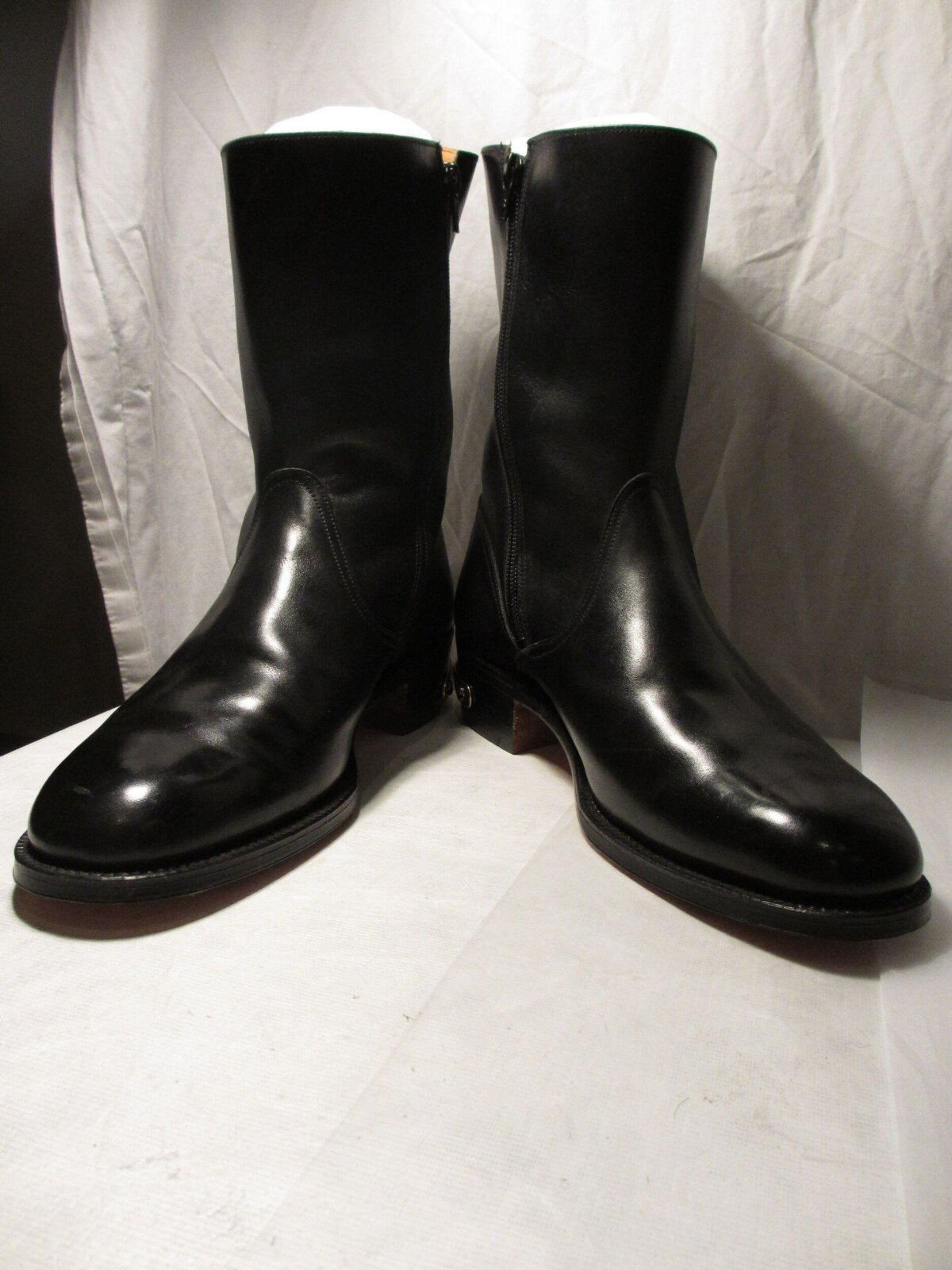Pair of Black Leather Side Zip Boots