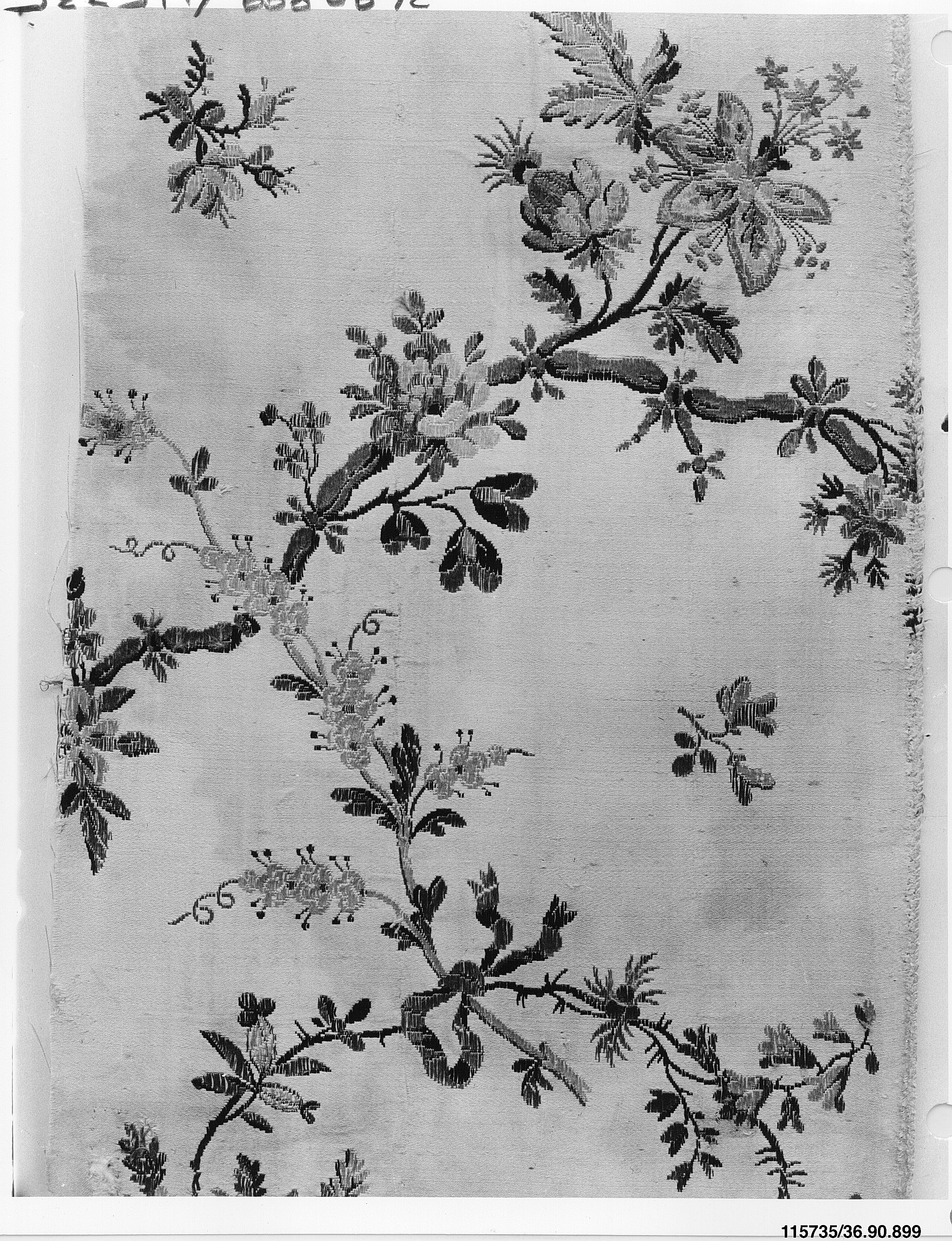 Antique Floral Woven Textile Fragment