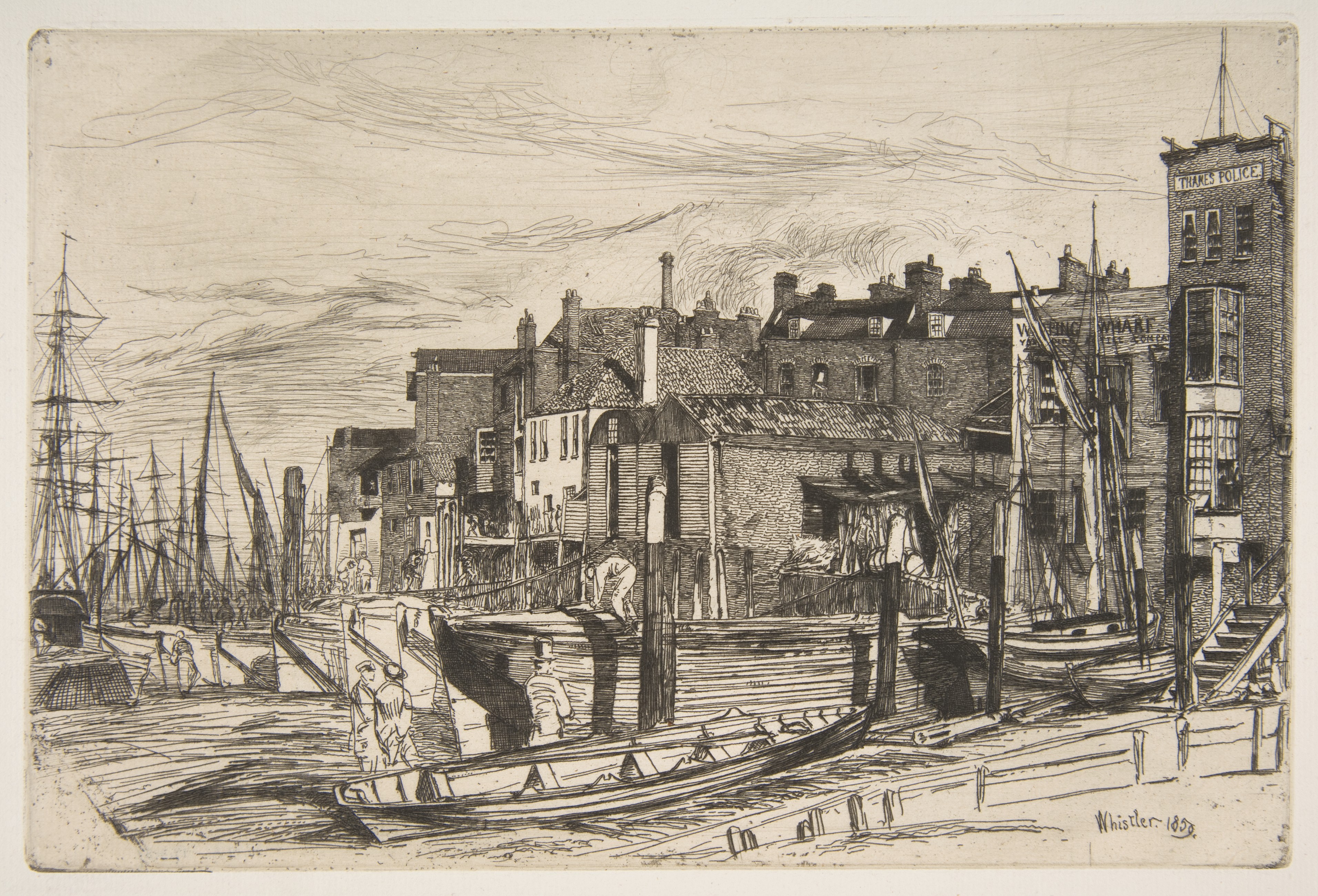 Thames Riverside Dock Etching